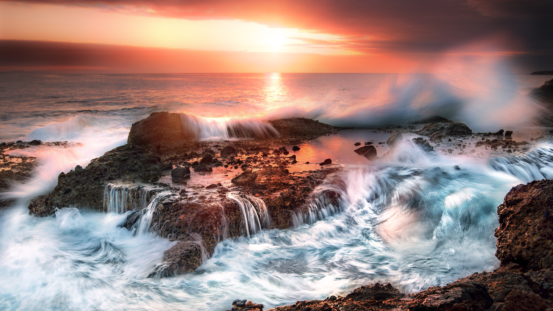 Download mobile wallpaper Sunset, Horizon, Ocean, Earth, Wave for free.