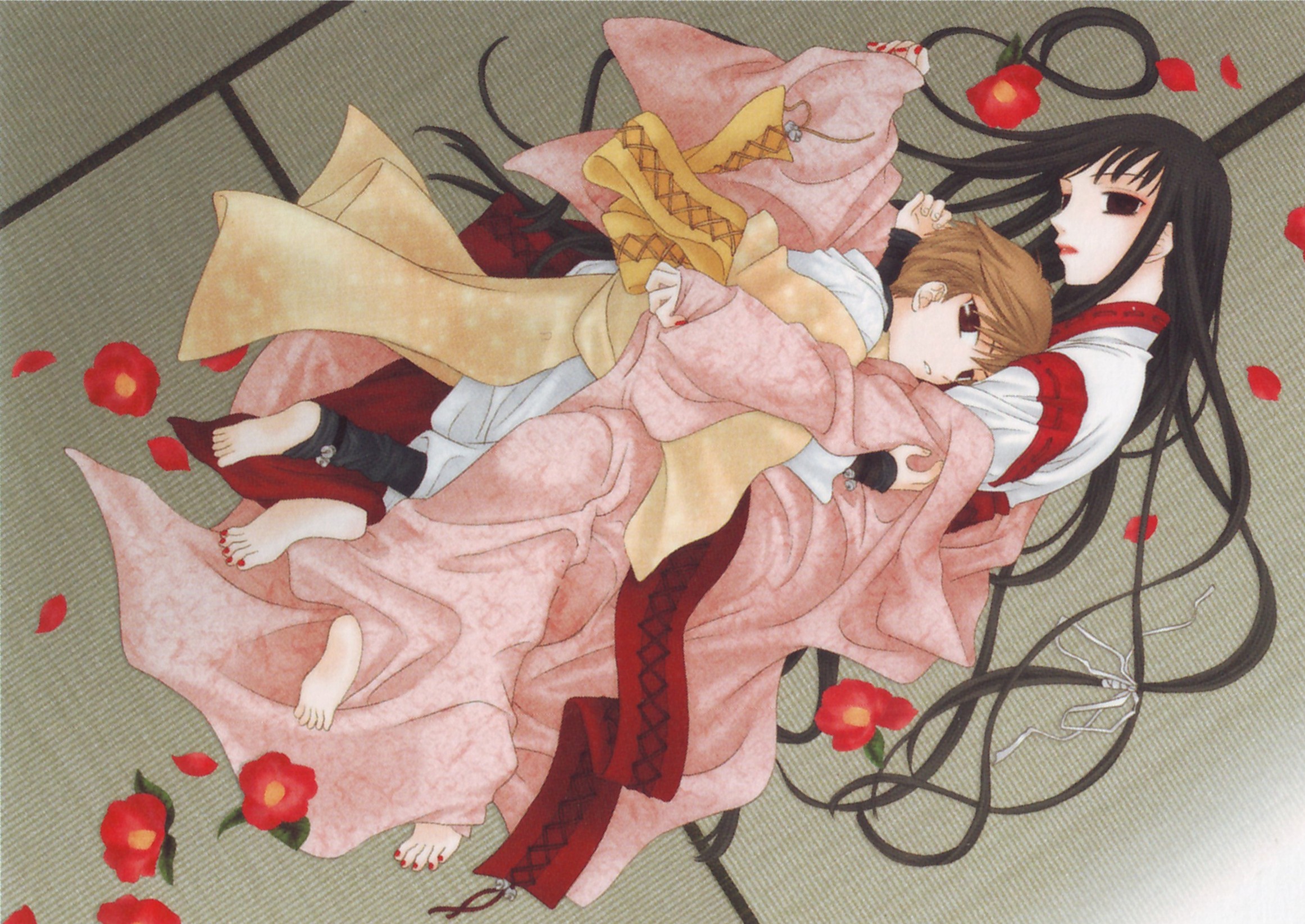 anime, fruits basket, hiro sohma, hug, isuzu sohma, kimono