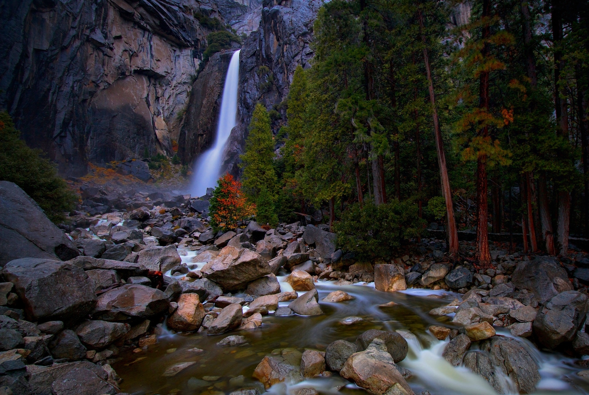 Download mobile wallpaper Waterfalls, Mountain, Waterfall, Tree, Earth for free.