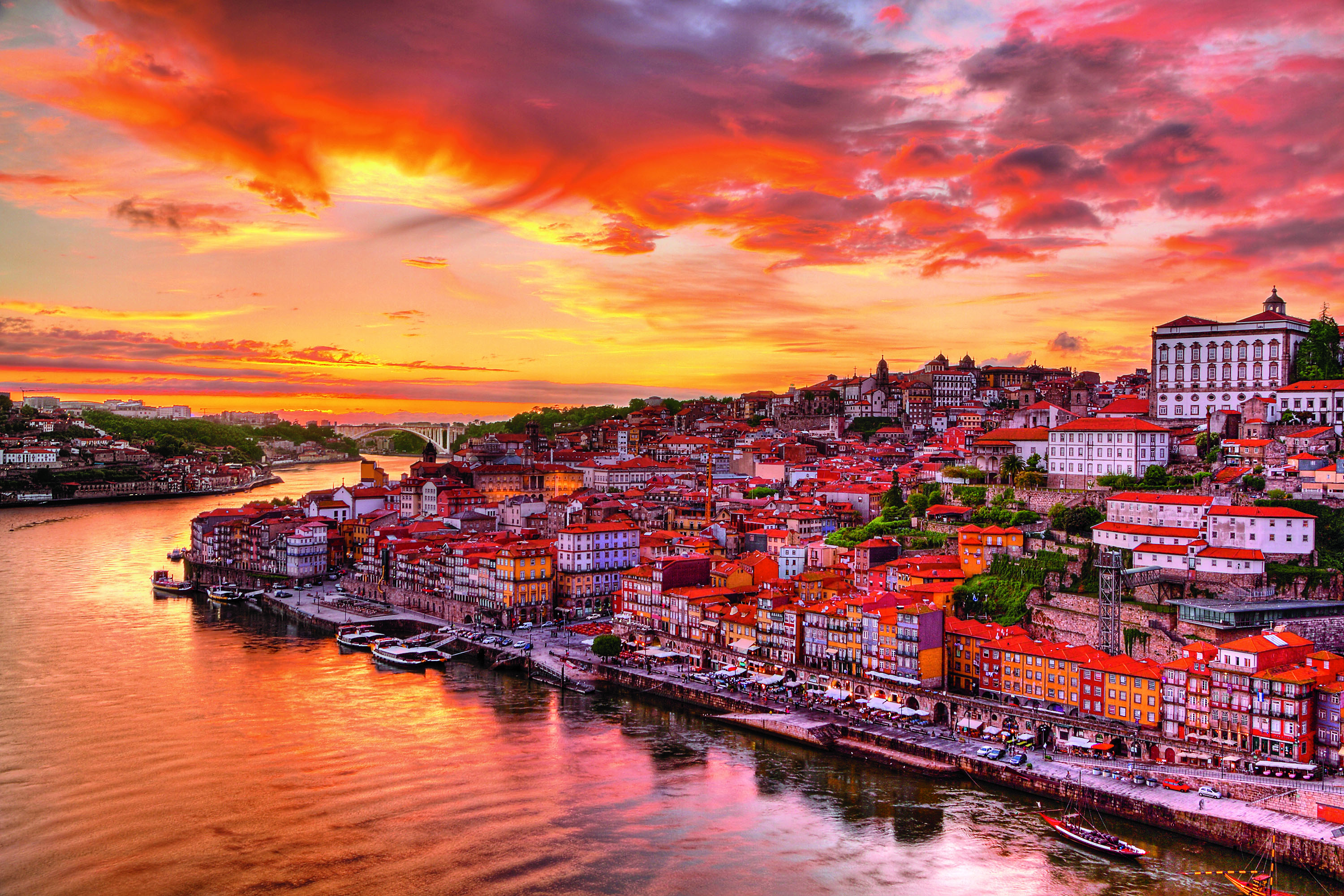 portugal, house, man made, porto, boat, city, colorful, sunset, cities