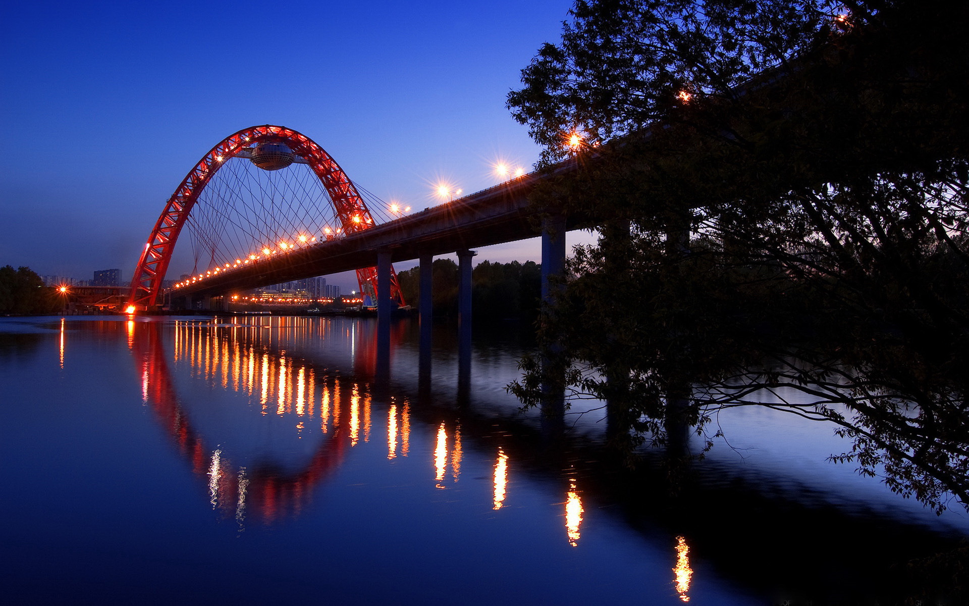 PCデスクトップに川, 橋, モスクワ, 反射, 光, ブリッジ, ロシア, マンメイド画像を無料でダウンロード