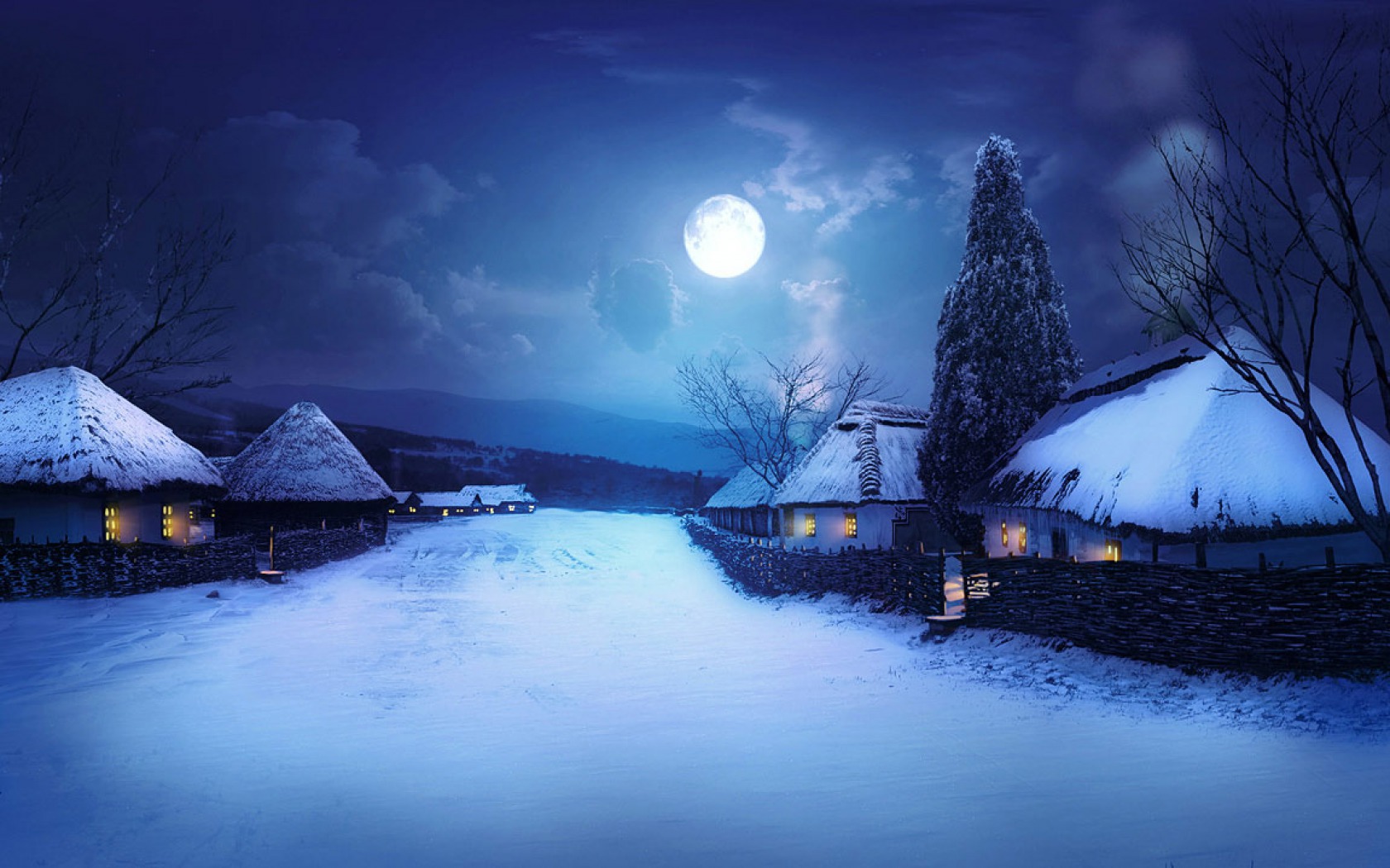 Handy-Wallpaper Winter, Mond, Schnee, Haus, Erde, Dorf, Fotografie kostenlos herunterladen.