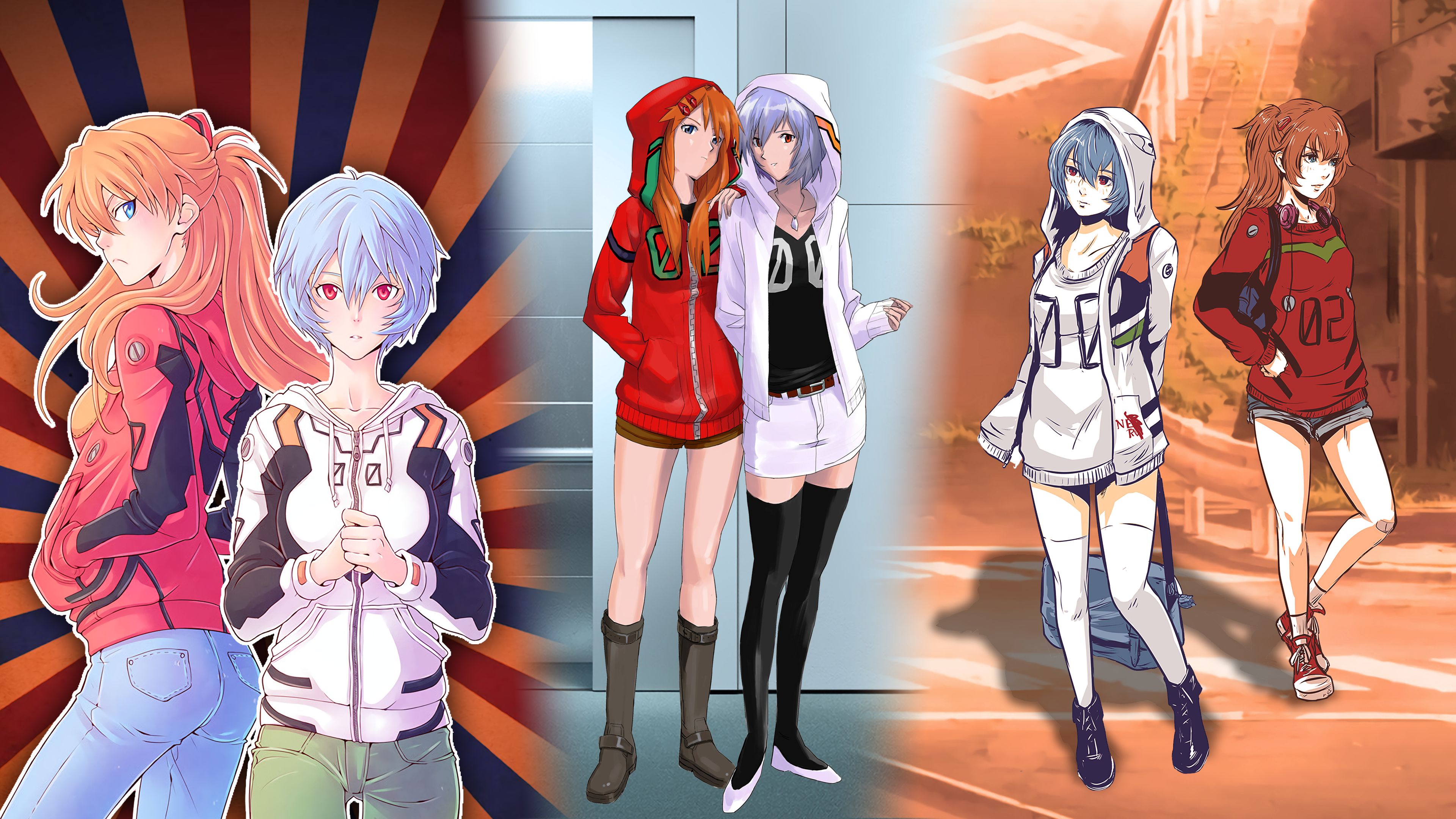 Free download wallpaper Anime, Evangelion, Hoodie, Coat, Jacket, Neon Genesis Evangelion, Asuka Langley Sohryu, Rei Ayanami on your PC desktop