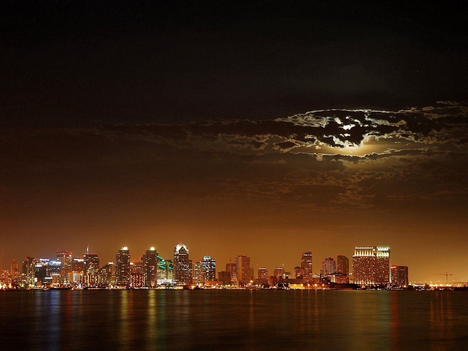 Скачать обои бесплатно Сан Диего, Города, Сша, Калифорния, Луна картинка на рабочий стол ПК