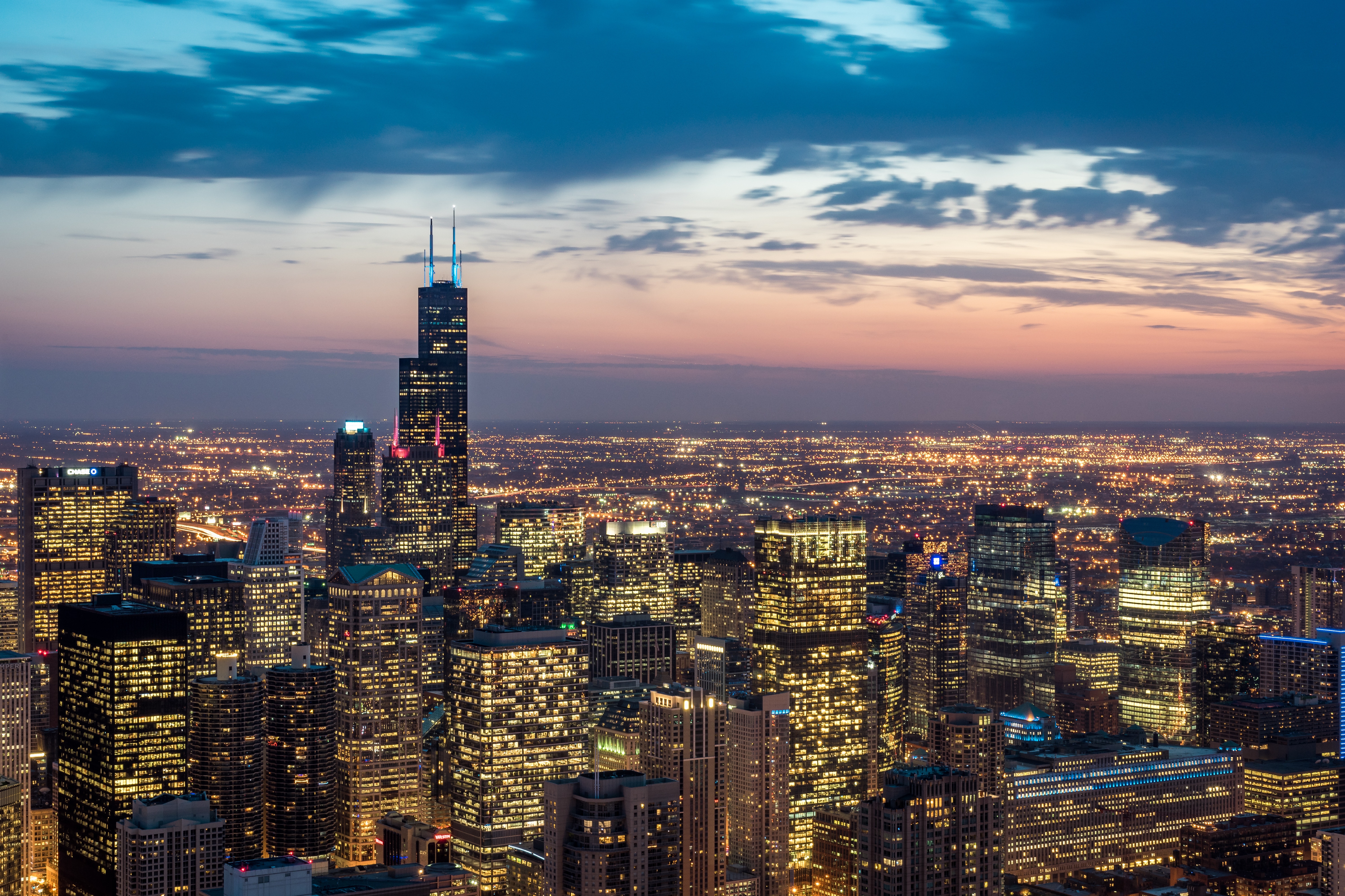 無料モバイル壁紙都市, 米国, 高層ビル, シカゴ, ナイト, 高 層 ビルをダウンロードします。