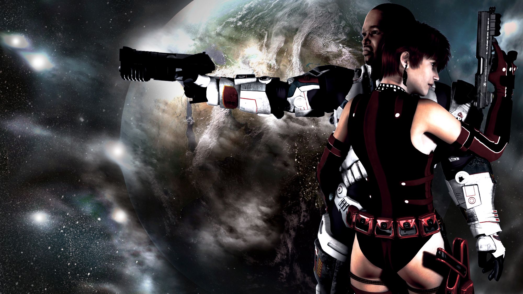 Free download wallpaper Earth, Space, Planet, Warrior, Sci Fi, Battle, Armor, Gun on your PC desktop