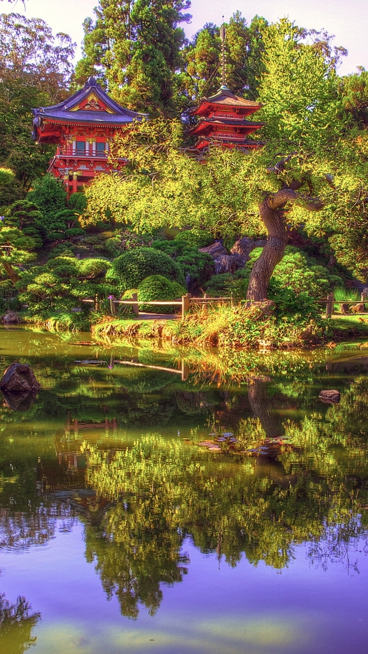 Скачать картинку Лето, Япония, Храм, Дзен, Сделано Человеком, Японский Сад в телефон бесплатно.