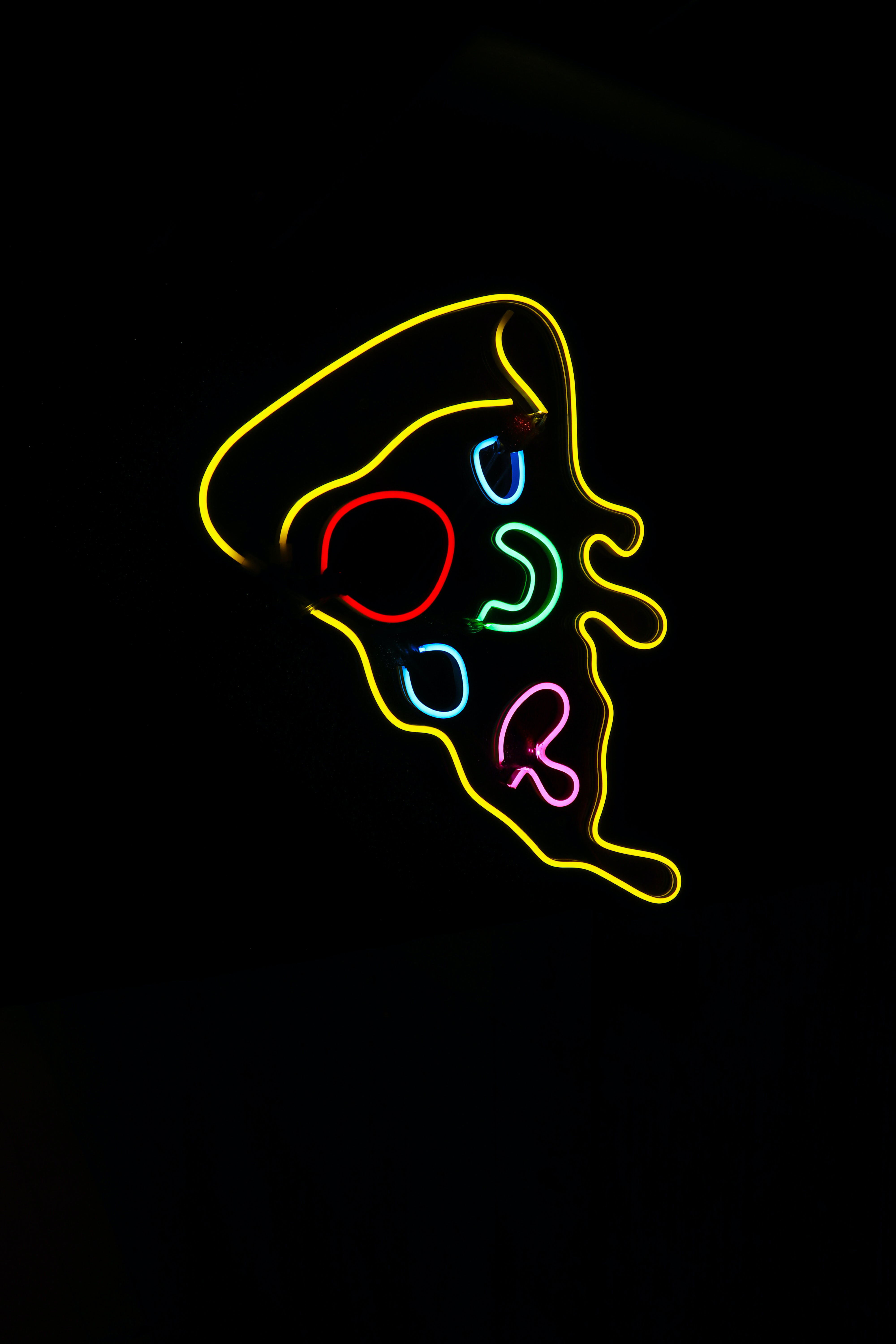 neon, black, pizza, shine, light, sign, signboard, slice, morsel