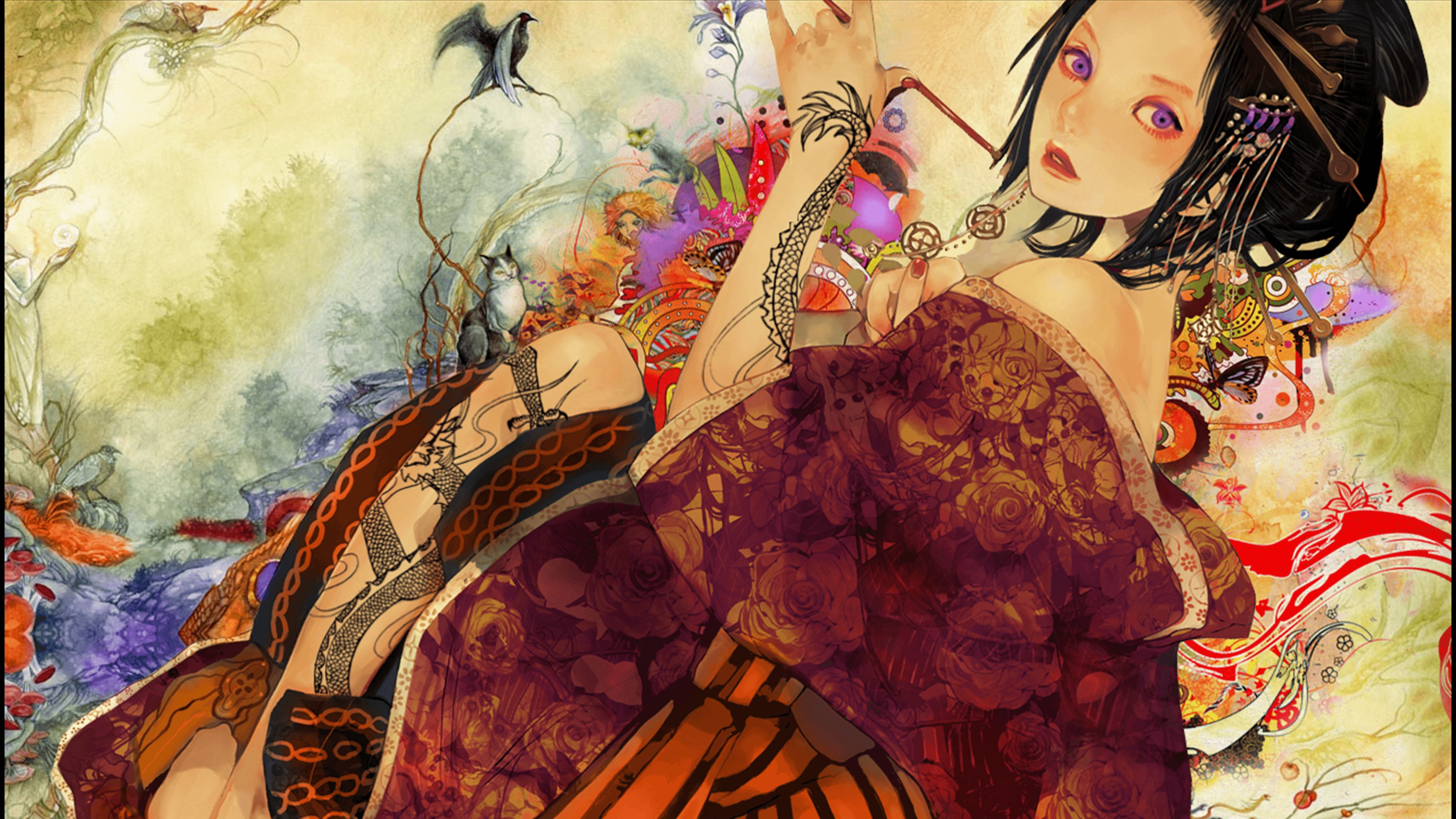 Download mobile wallpaper Anime, Bird, Girl, Tattoo, Colorful for free.