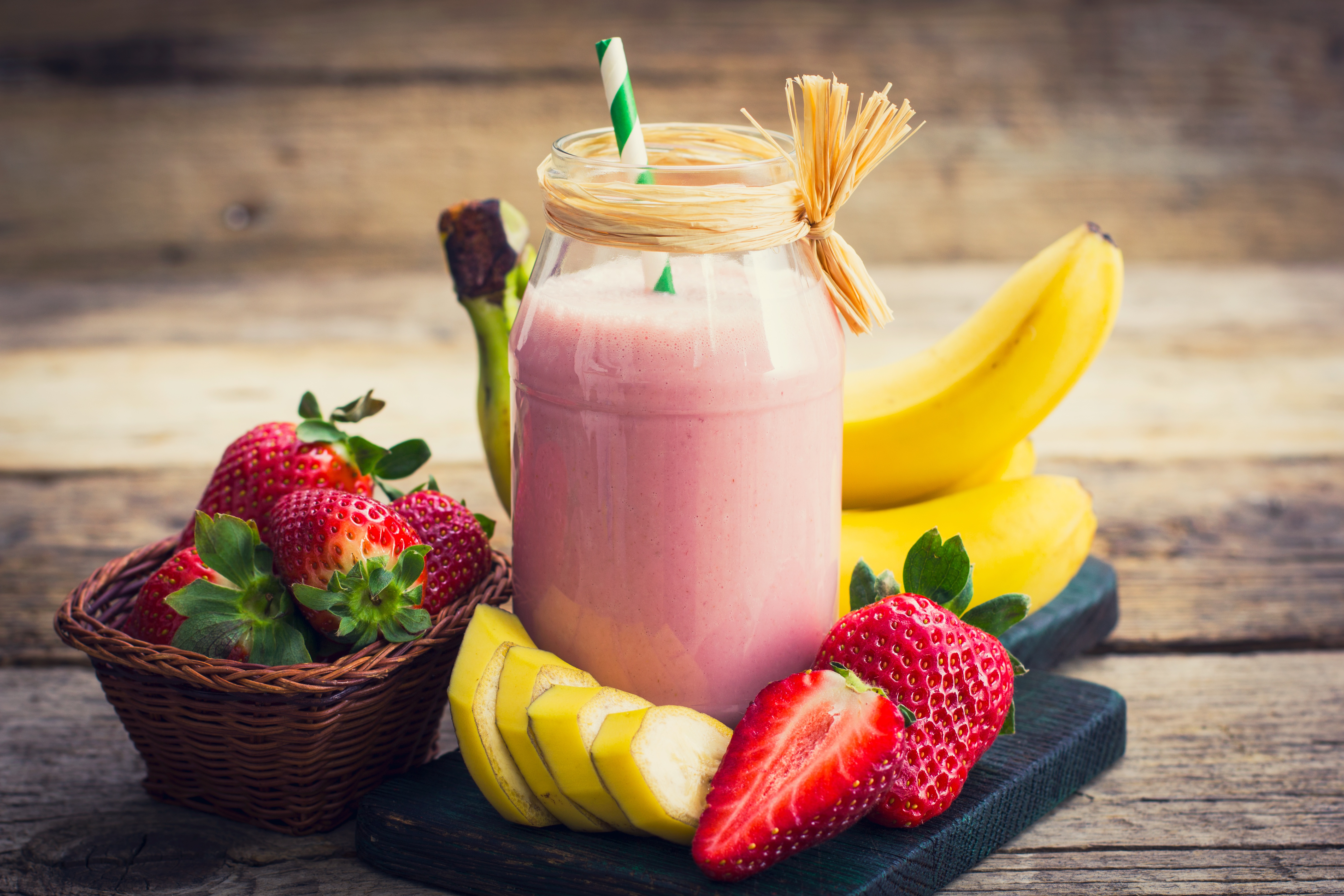 Download mobile wallpaper Food, Strawberry, Fruit, Drink, Banana, Smoothie for free.