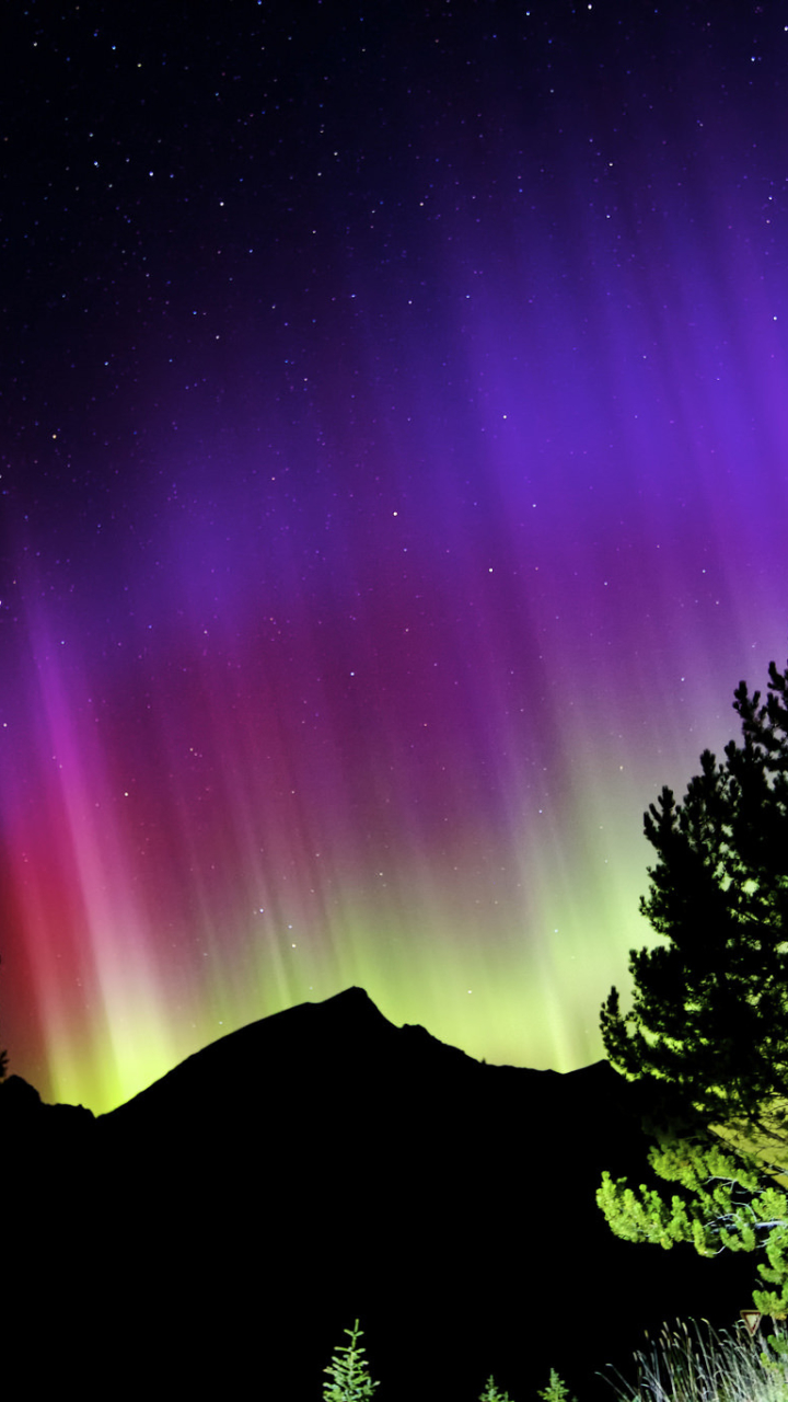 Download mobile wallpaper Nature, Sky, Night, Light, Silhouette, Earth, Aurora Borealis for free.