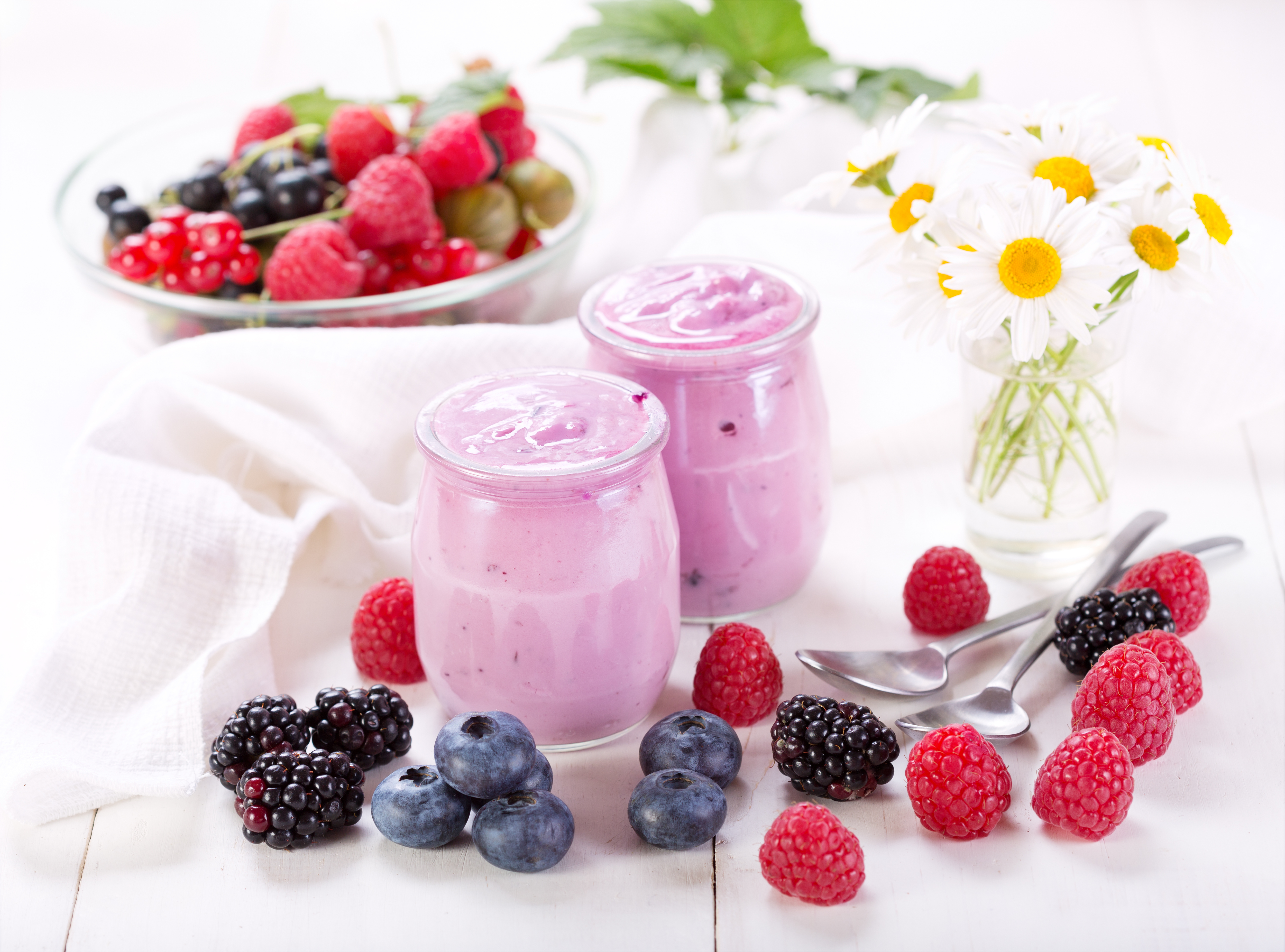 Download mobile wallpaper Food, Blueberry, Raspberry, Still Life, Blackberry, Berry, Yogurt for free.
