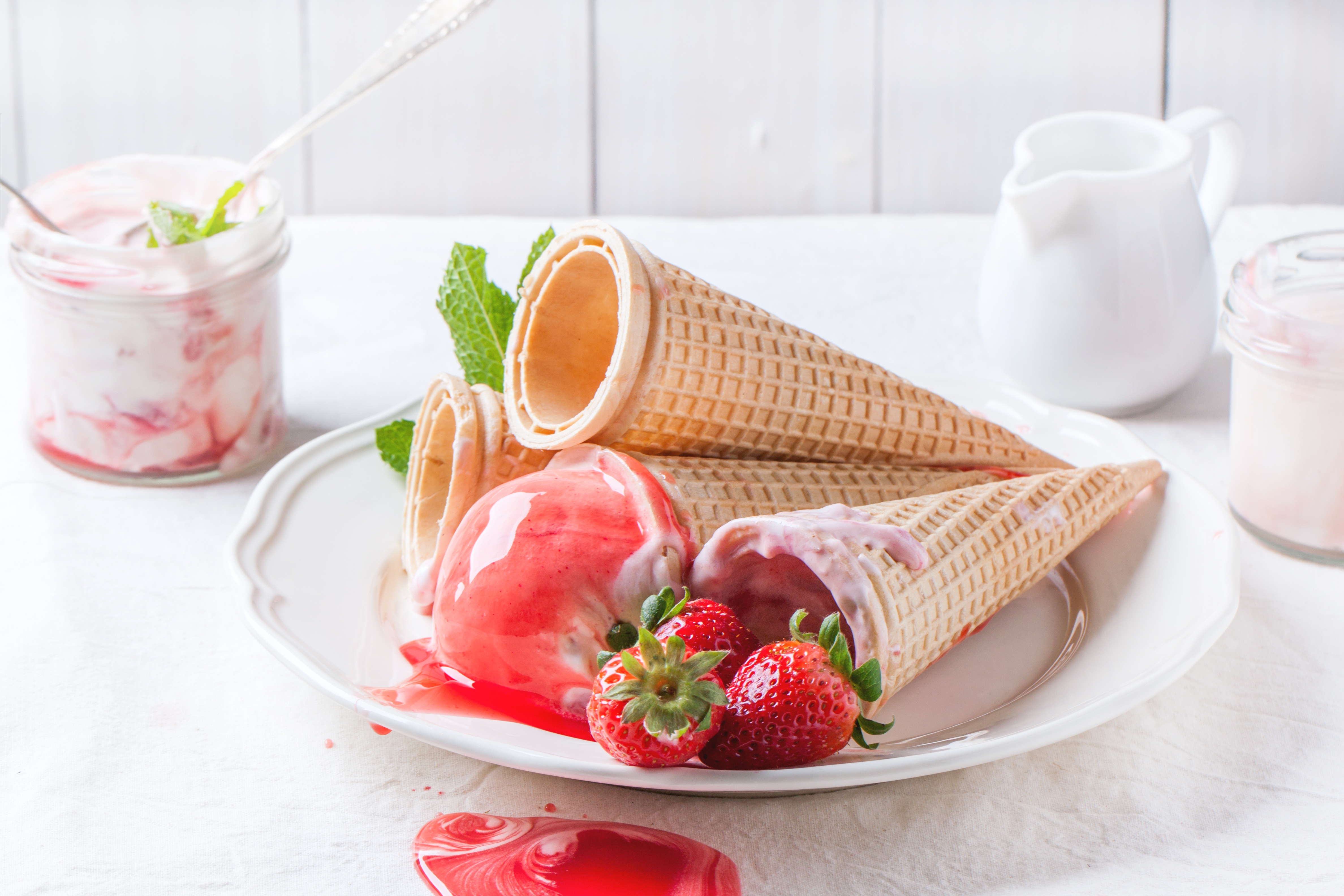 Free download wallpaper Food, Strawberry, Ice Cream, Still Life, Berry, Waffle Cone on your PC desktop