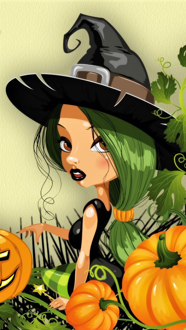 Download mobile wallpaper Halloween, Holiday, Green Hair, Witch, Lipstick, Jack O' Lantern, Witch Hat for free.