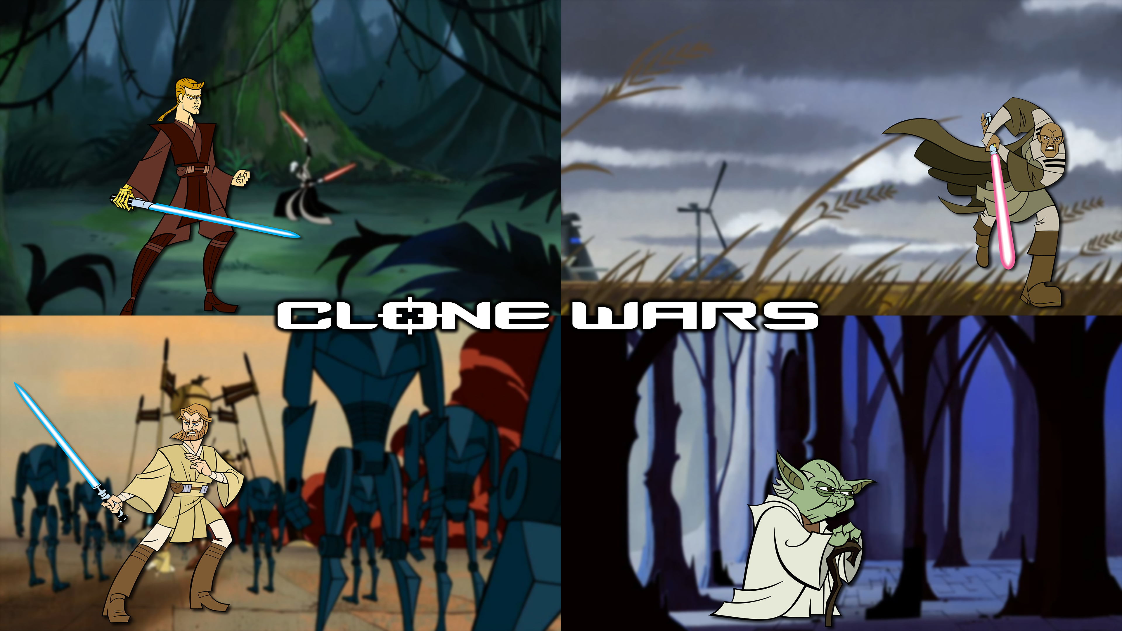 950328 Hintergrundbild herunterladen fernsehserien, star wars: klonkriege (2003), anakin skywalker, keule windu, obi wan kenobi, yoda - Bildschirmschoner und Bilder kostenlos