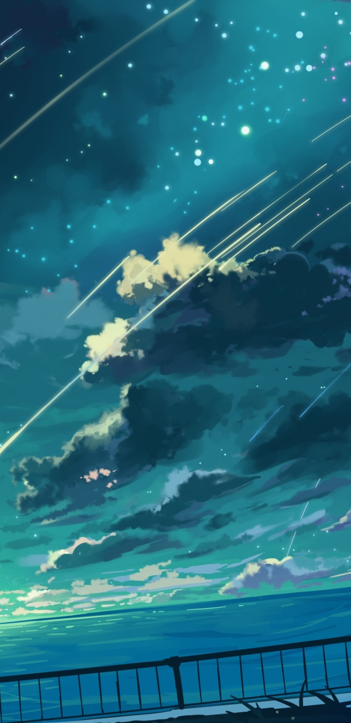 Download mobile wallpaper Anime, Water, Sky, Stars, Horizon, Ocean, Cloud for free.