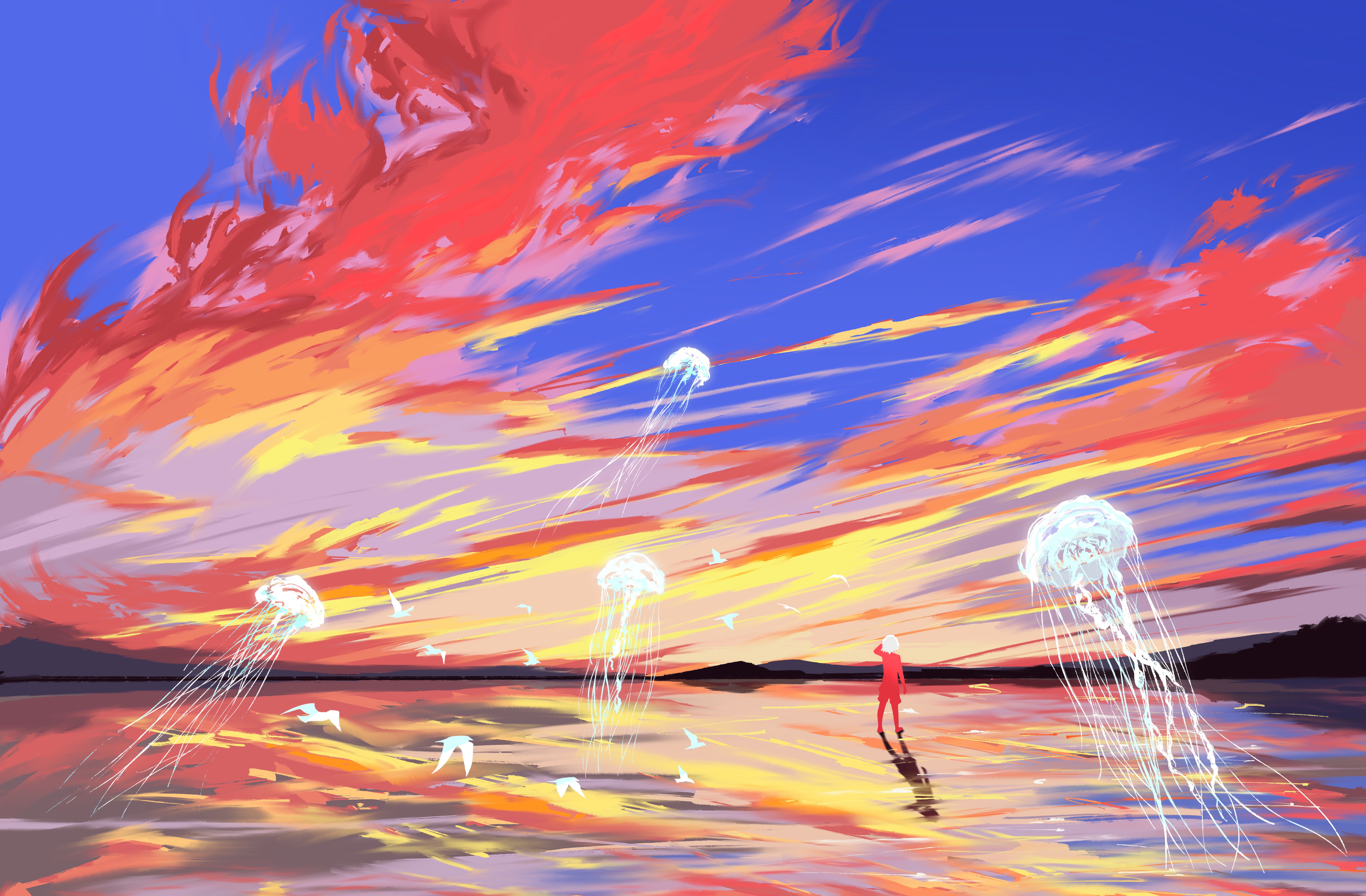 Download mobile wallpaper Anime, Sky, Jellyfish, Boy for free.