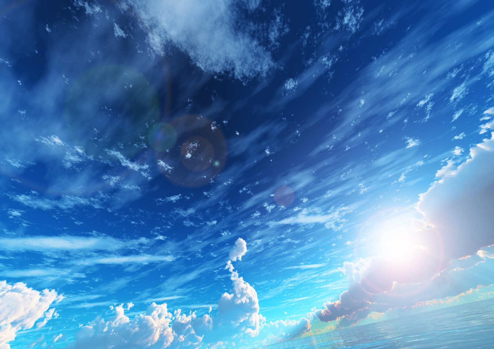 Download mobile wallpaper Fantasy, Sky, Sea, Sun, Light, Ocean, Cloud for free.