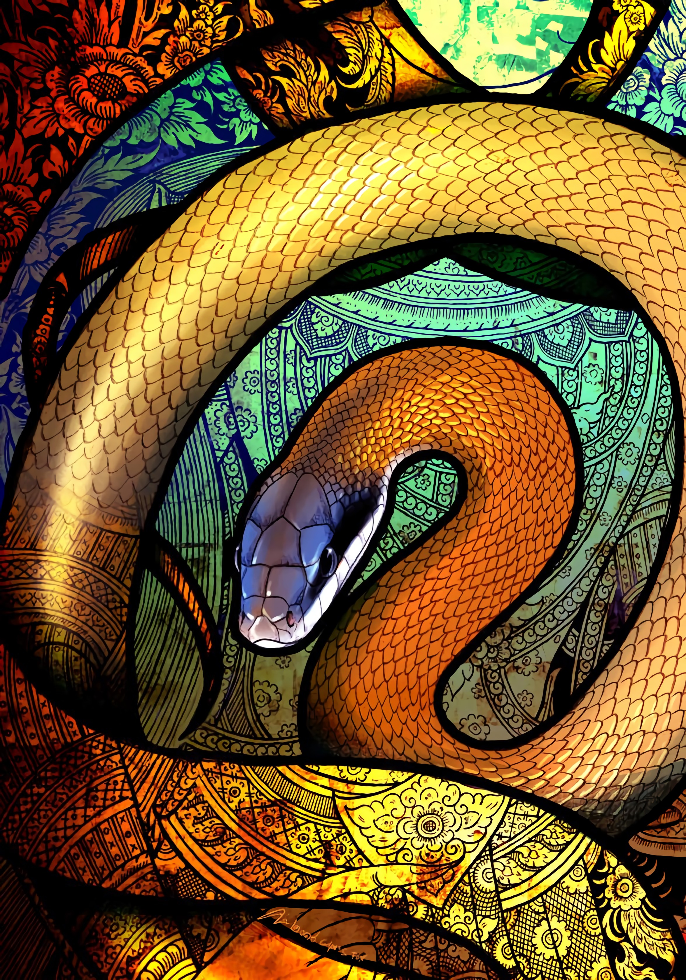 snake, patterns, motley, art, multicolored