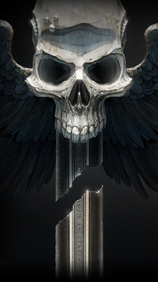 Download mobile wallpaper Dark, Wings, Skull for free.