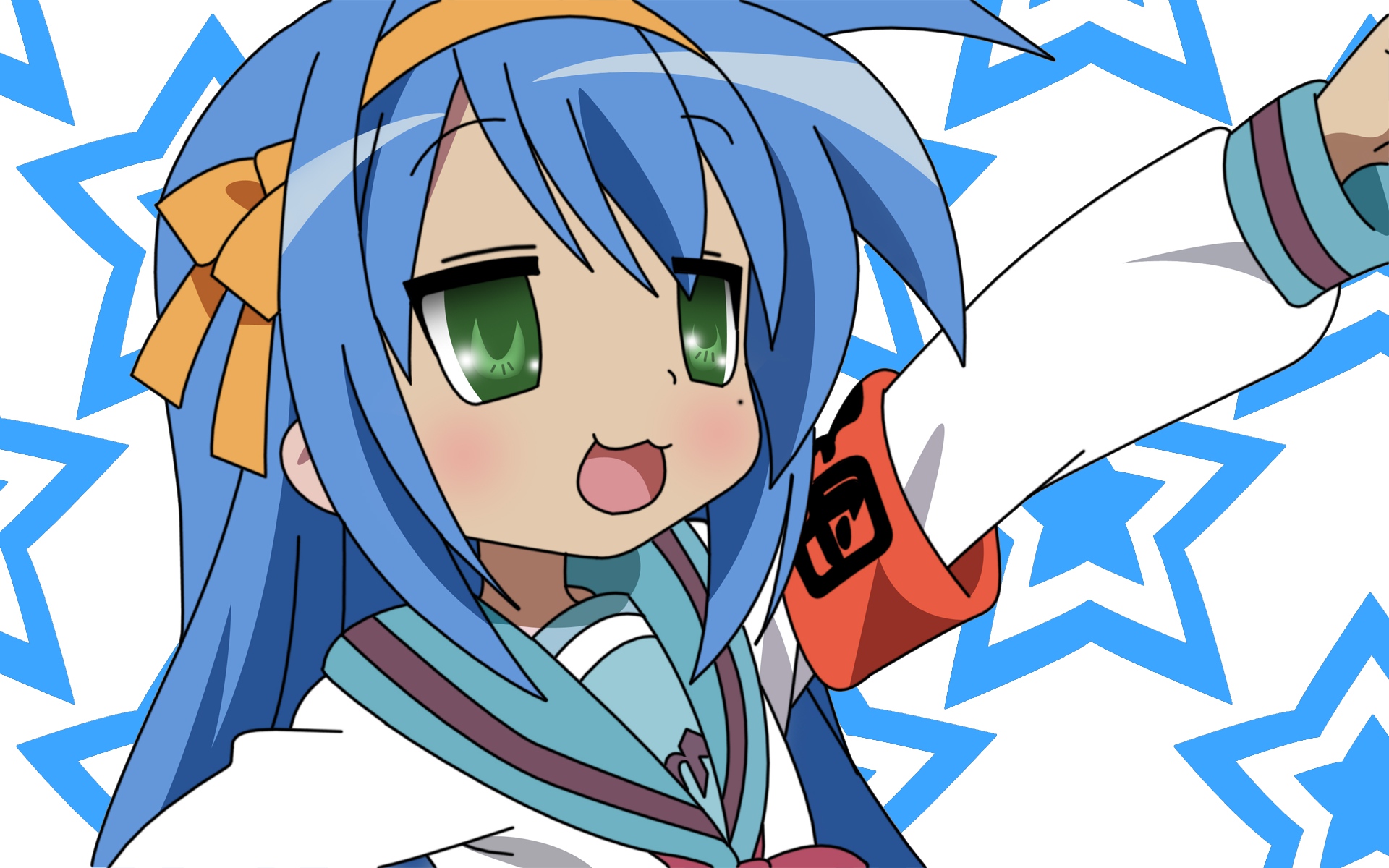 177943 Hintergrundbild herunterladen animes, raki suta: lucky star, blaue haare, gesicht, grüne augen, konata izumi - Bildschirmschoner und Bilder kostenlos