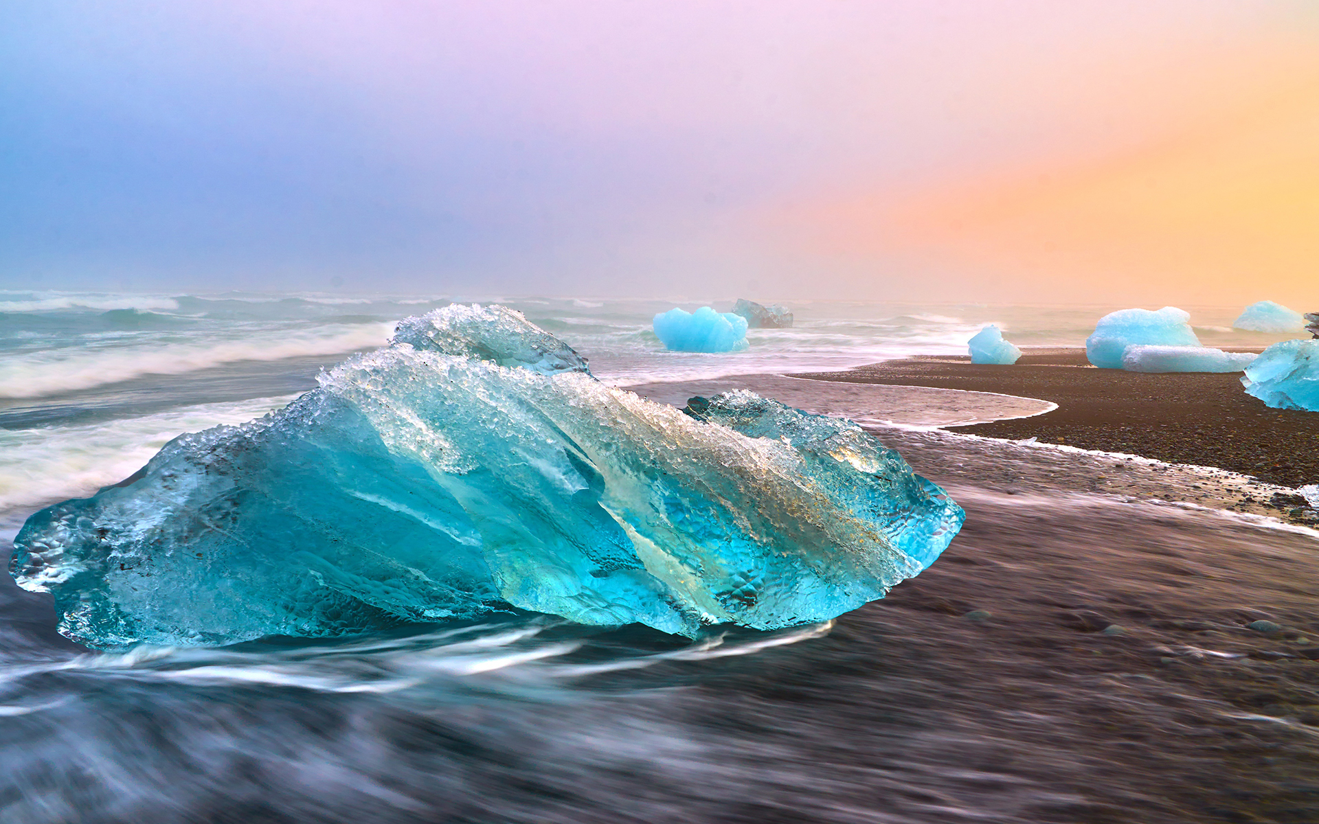 Free download wallpaper Sunset, Ice, Beach, Horizon, Earth, Iceland on your PC desktop