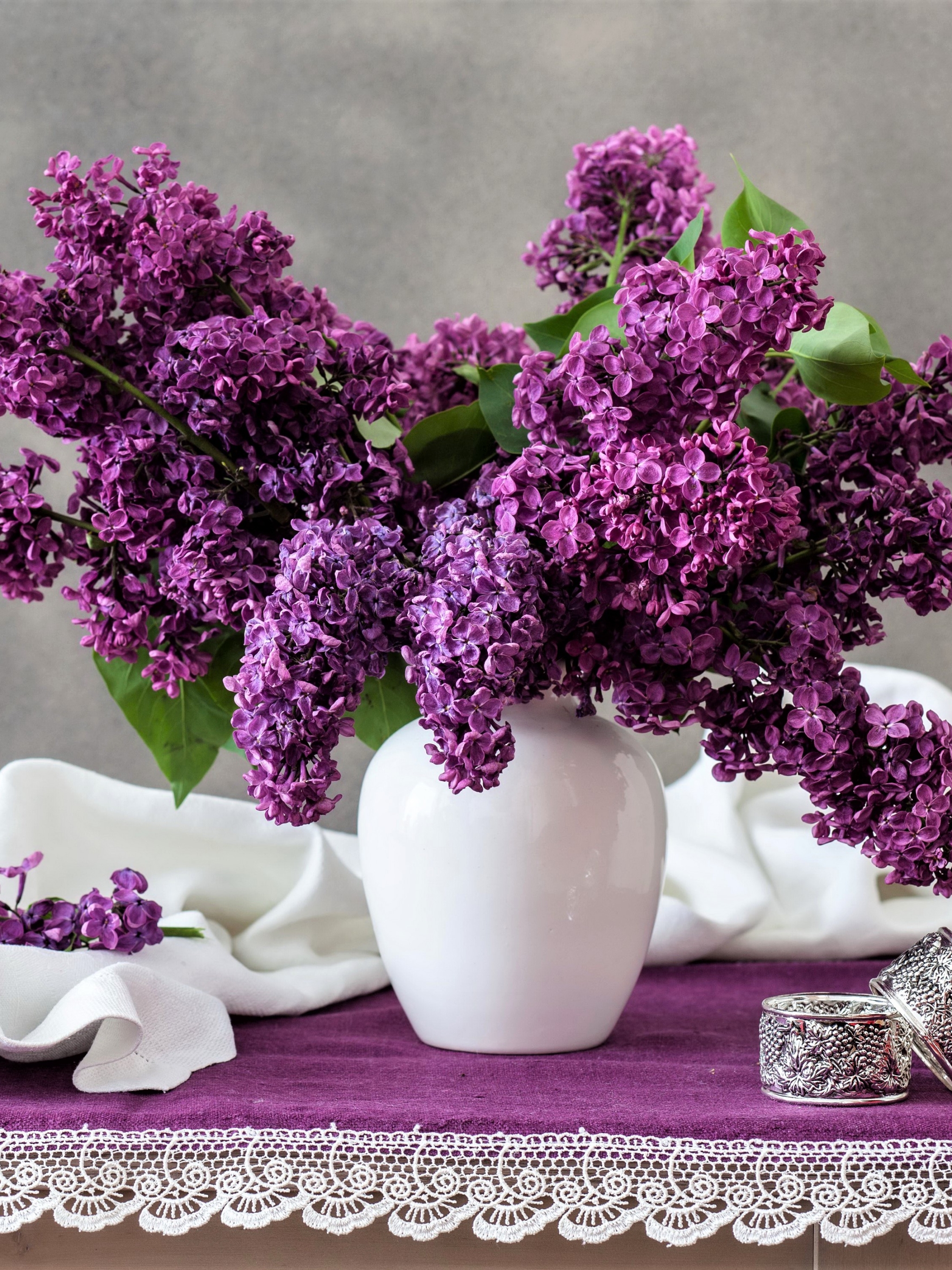 Download mobile wallpaper Lilac, Still Life, Flower, Vase, Photography, Purple Flower for free.