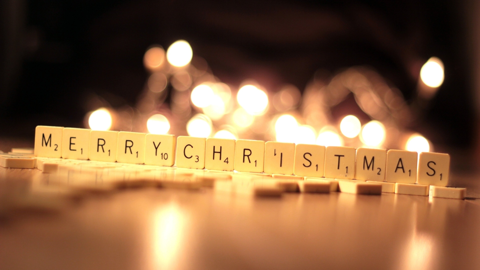 holiday, christmas, bokeh, light, merry christmas, scrabble
