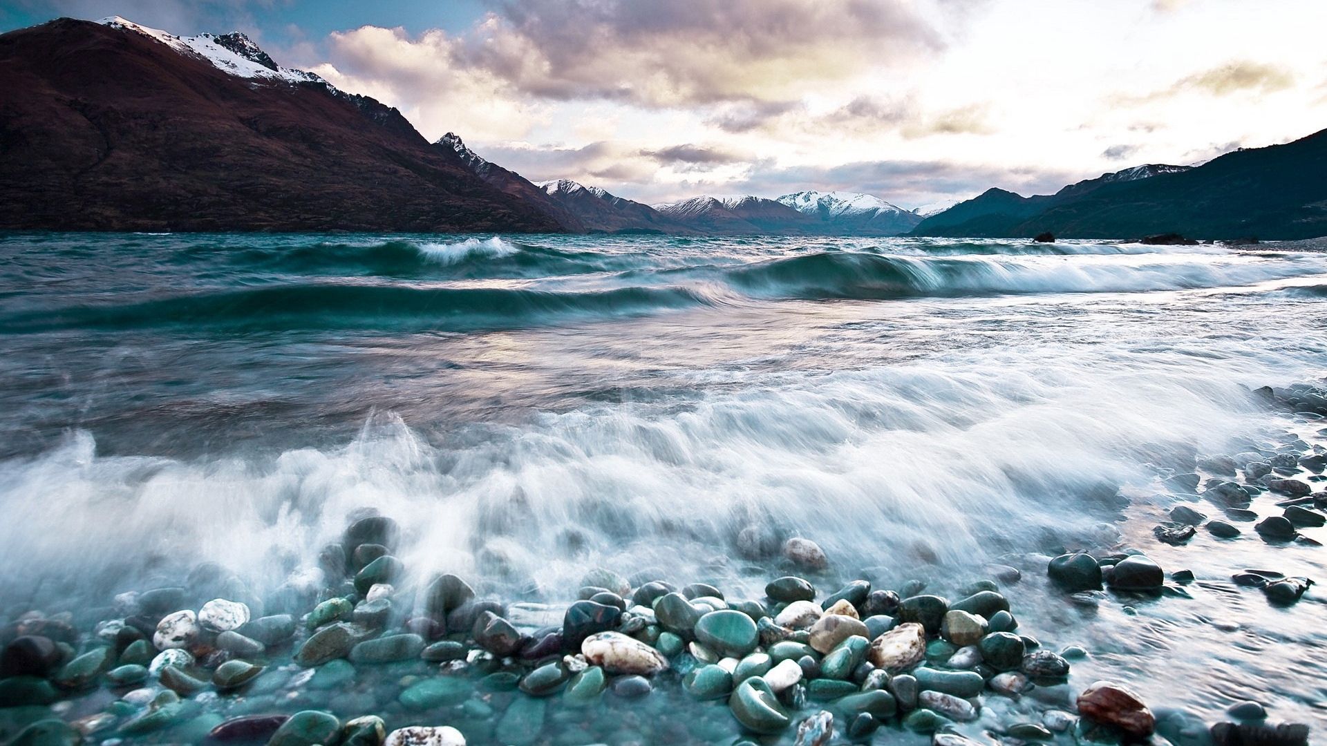 Download mobile wallpaper Foam, Stones, Waves, Mountains, Sea, Nature for free.
