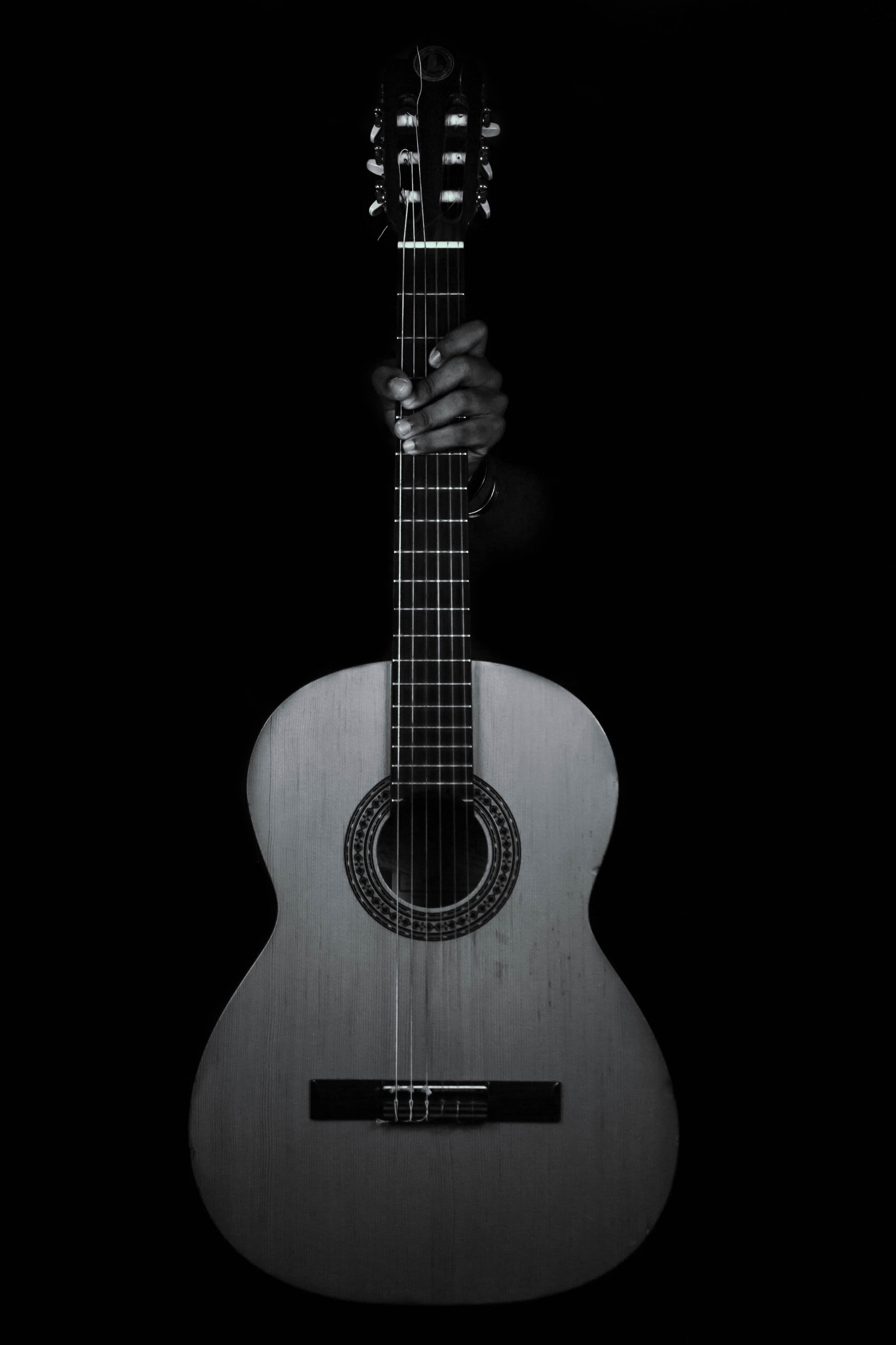 Download mobile wallpaper Guitar, Bw, Chb, Hand, Musical Instrument, Music for free.