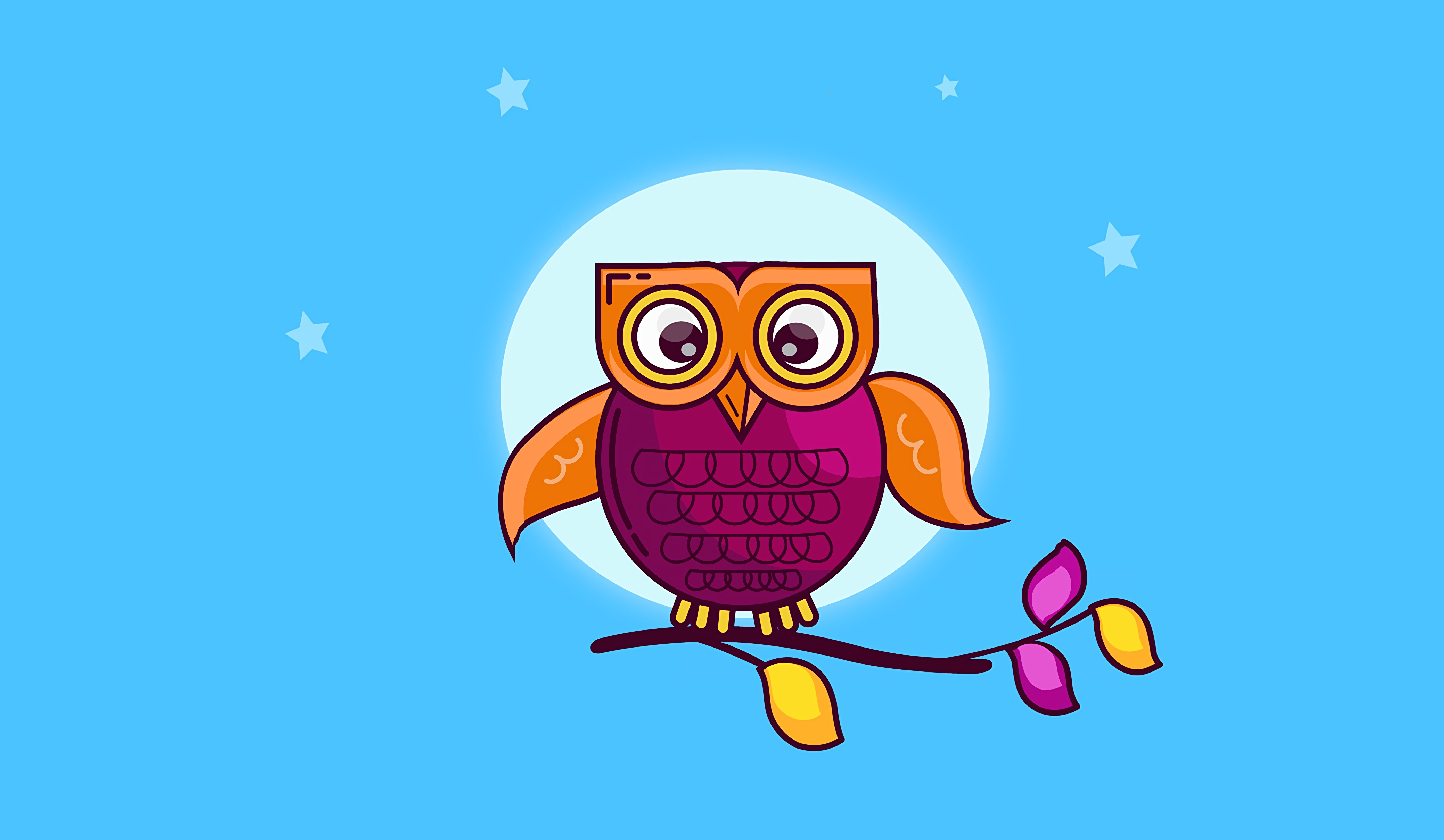 Download mobile wallpaper Branch, Stars, Bird, Art, Moon, Owl, Vector for free.