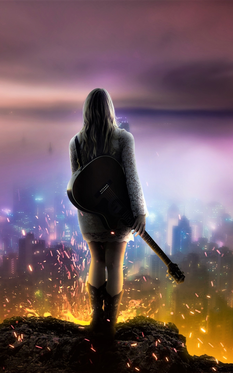 Download mobile wallpaper Fantasy, Night, Guitar, Women for free.