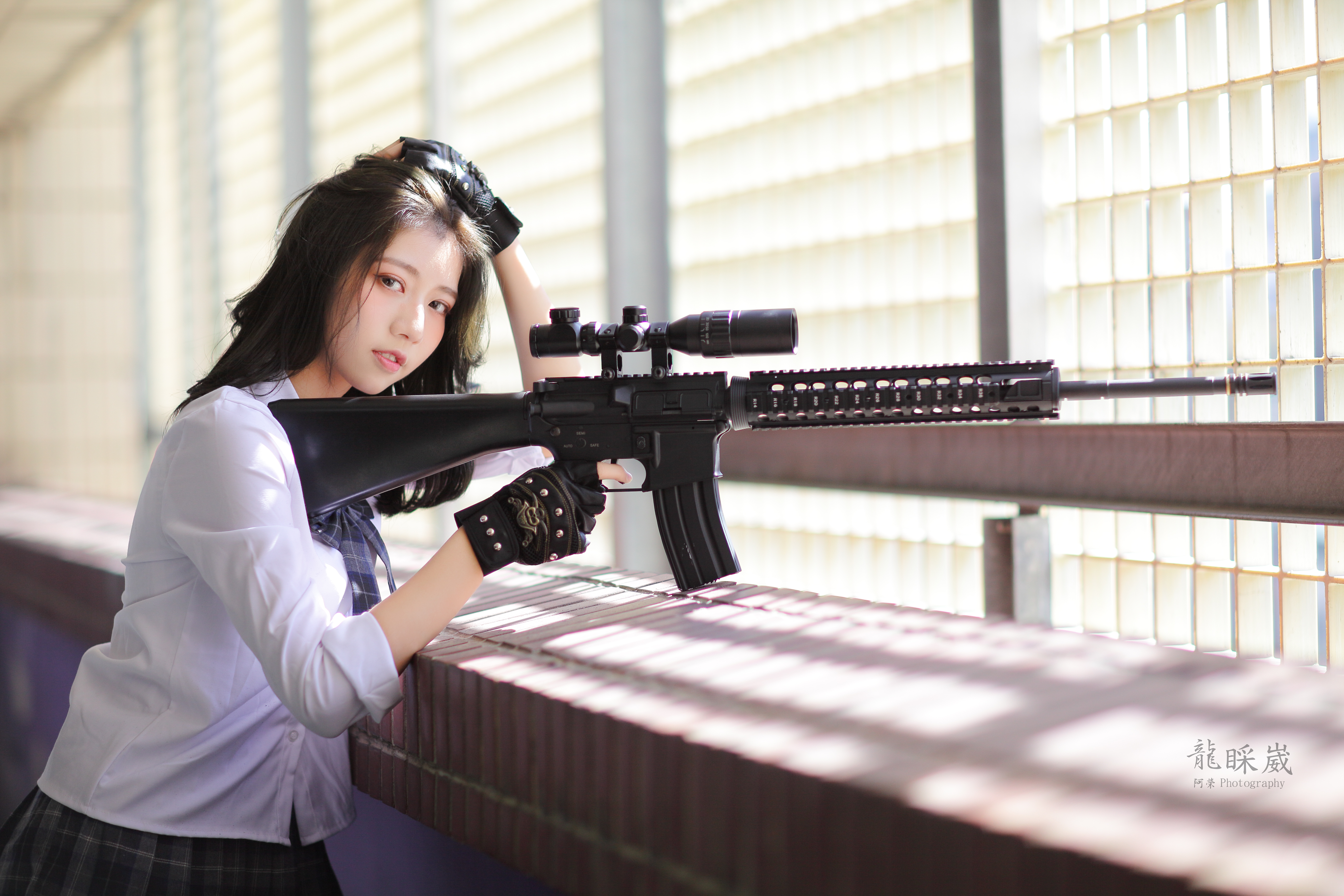 Download mobile wallpaper Brunette, Model, Women, Asian, Gun, Girls & Guns for free.
