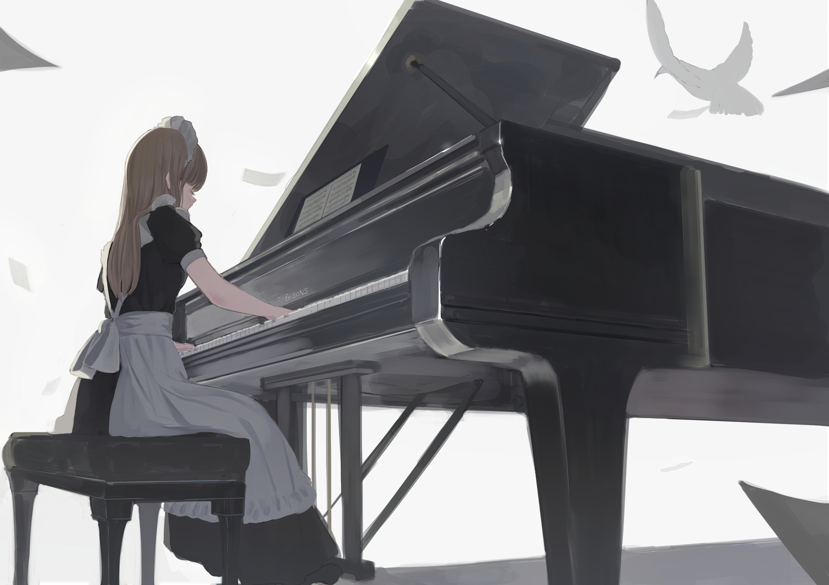 Download mobile wallpaper Music, Anime, Piano, Maid for free.