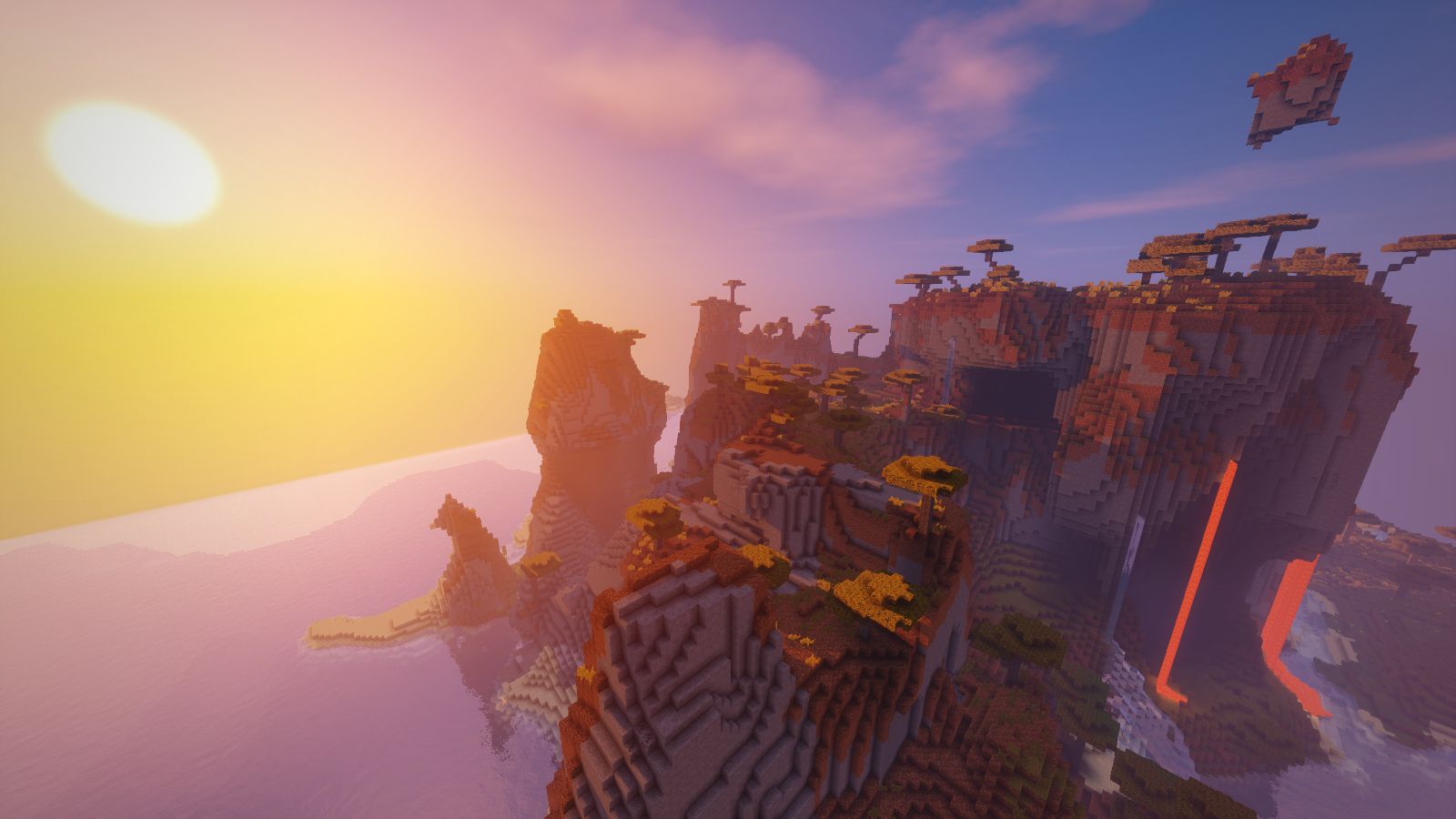 Laden Sie das Minecraft, Insel, Sonnenuntergang, Computerspiele-Bild kostenlos auf Ihren PC-Desktop herunter