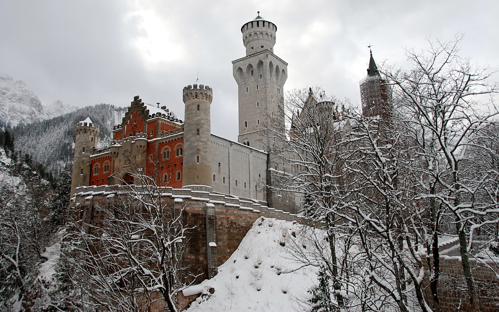 man made, castle, forest, germany, lock, mountain, snow, tree, winter, castles