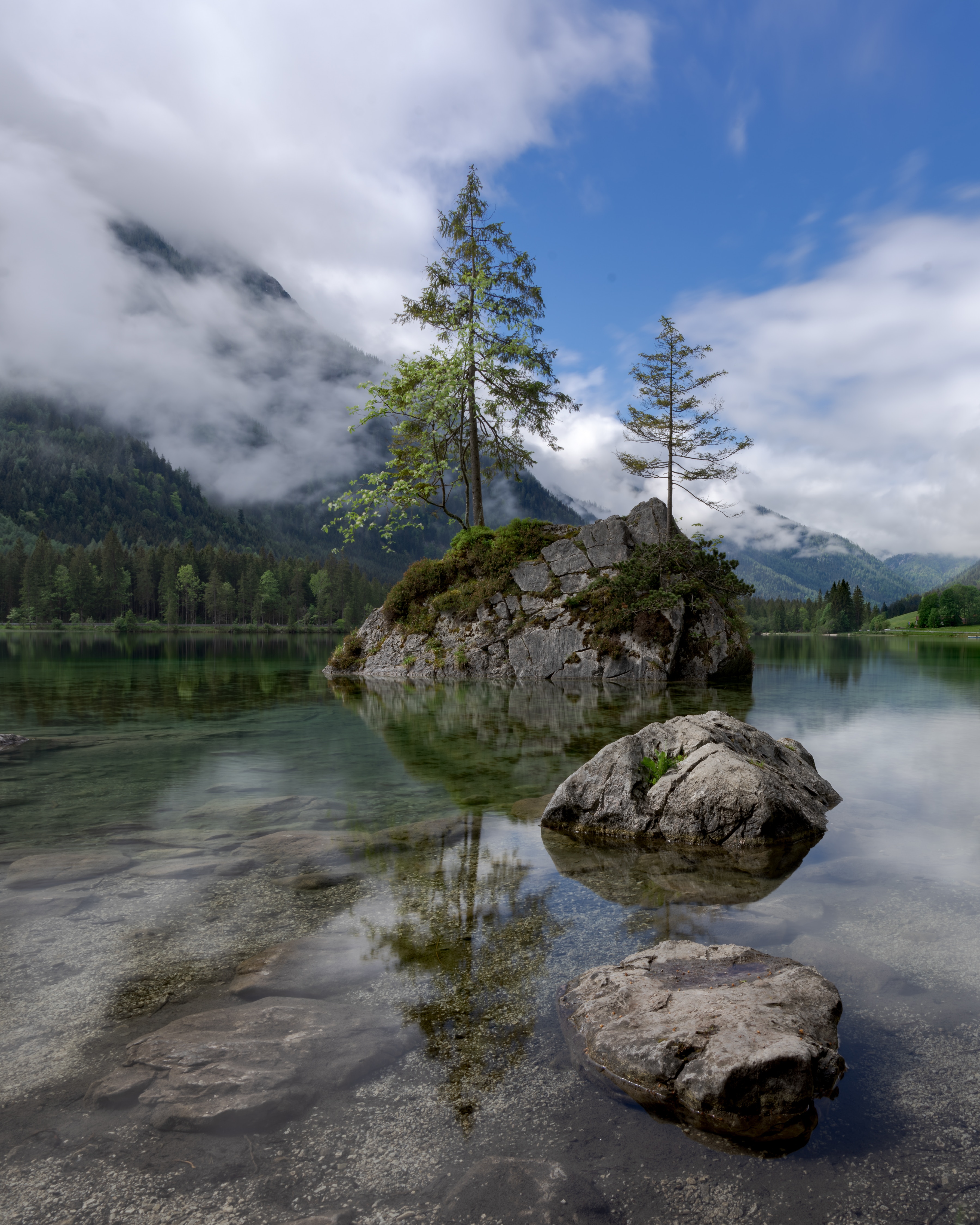 Download mobile wallpaper Wood, Stones, Tree, Lake, Mountains, Nature, Germany for free.