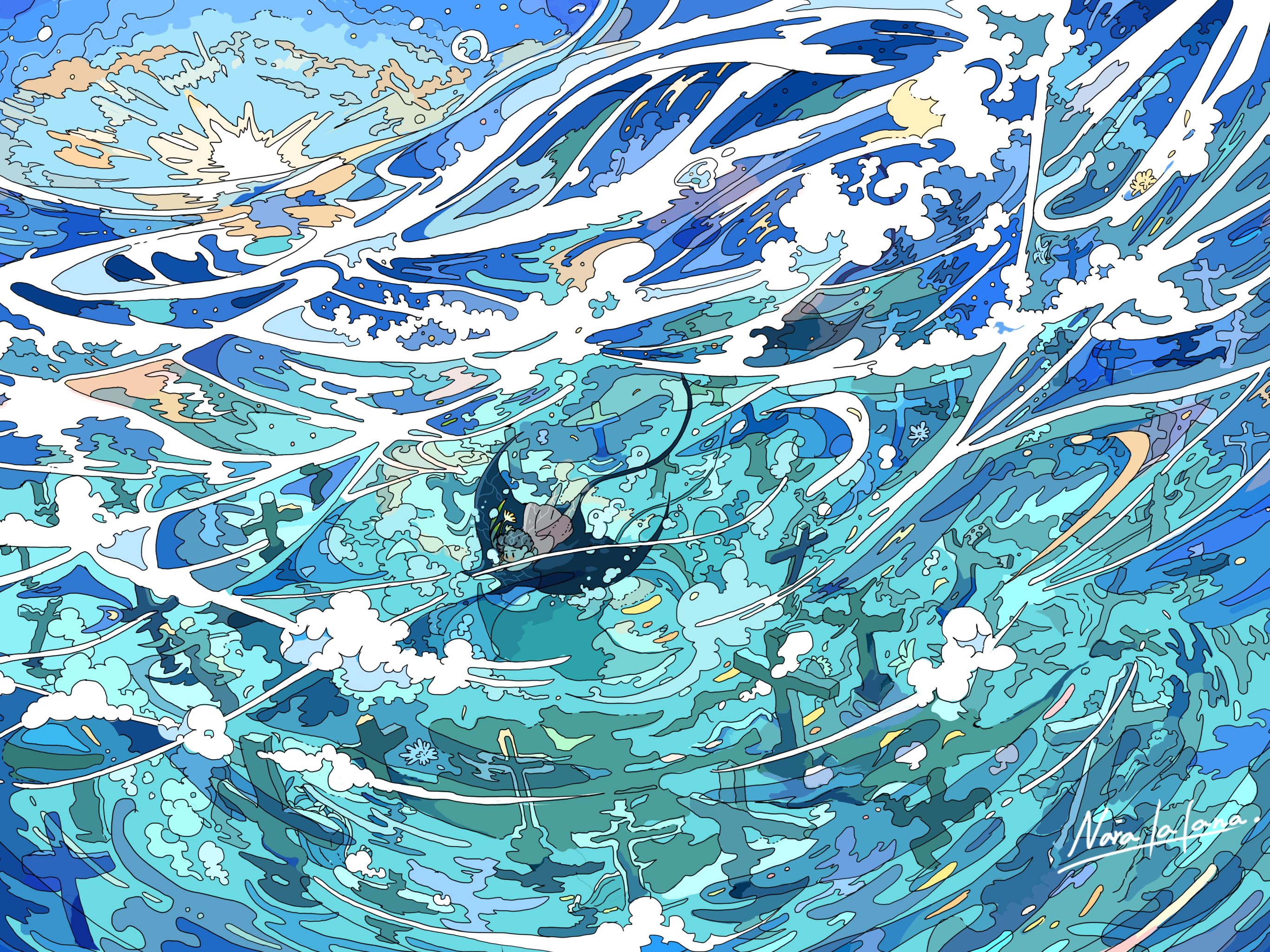Free download wallpaper Anime, Underwater, Graveyard on your PC desktop