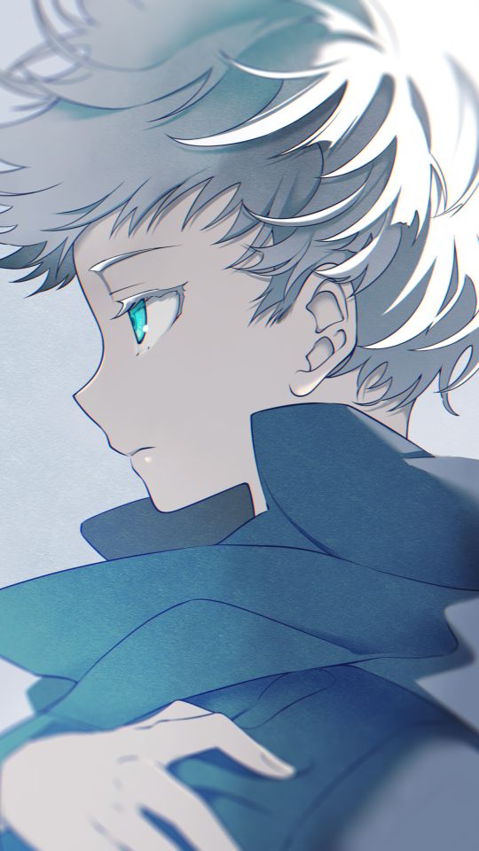 Handy-Wallpaper Blaue Augen, Animes, Weißes Haar, Satoru Gojo, Jujutsu Kaisen kostenlos herunterladen.