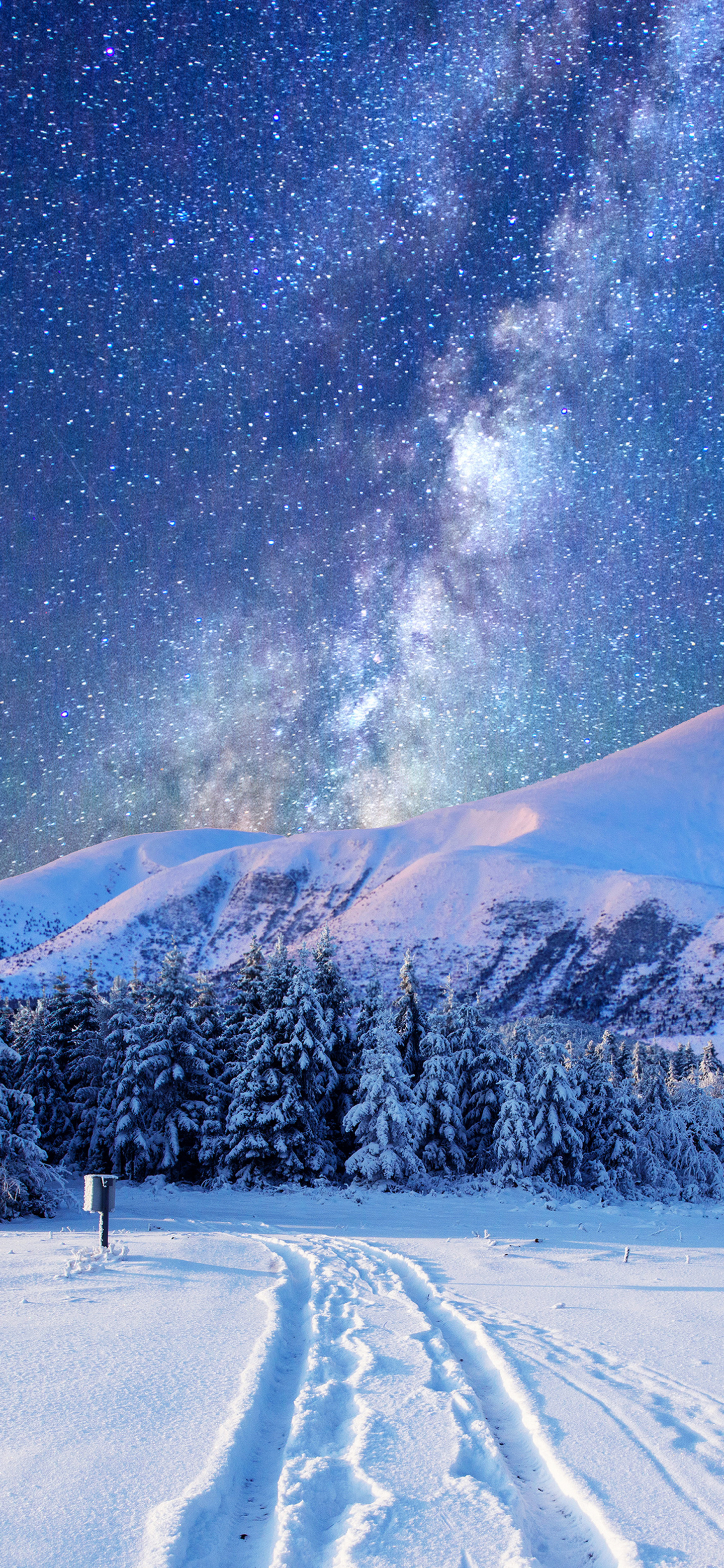 Descarga gratuita de fondo de pantalla para móvil de Paisaje, Invierno, Cielo, Estrellas, Nieve, Montaña, Tierra/naturaleza.