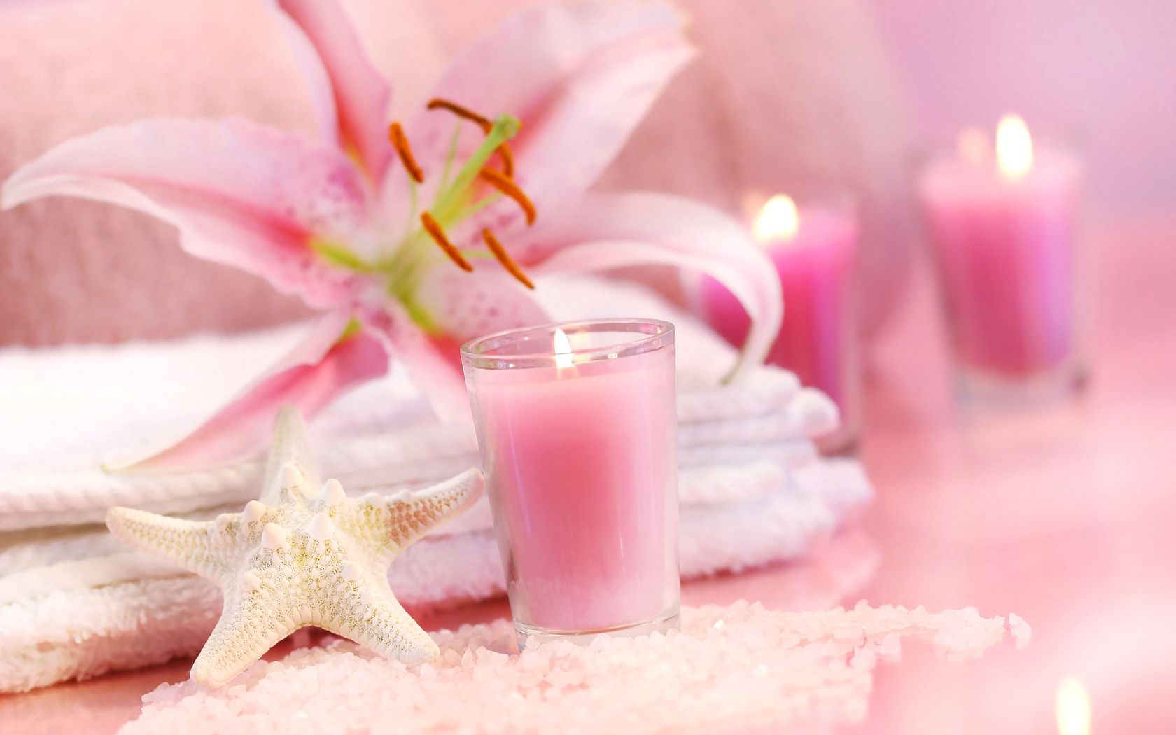 relax, pink, flower, miscellanea, miscellaneous, beauty, relaxation, rest, candle, towel, beauty saloon, beauty parlour