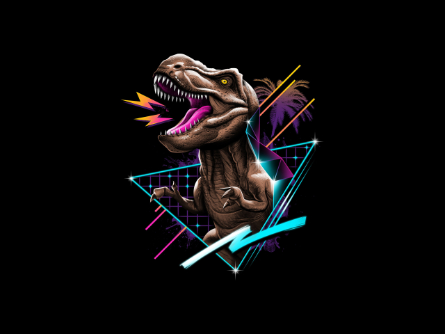 Laden Sie das Retro, Dinosaurier, Tyrannosaurus Rex, Künstlerisch, Retro Welle-Bild kostenlos auf Ihren PC-Desktop herunter