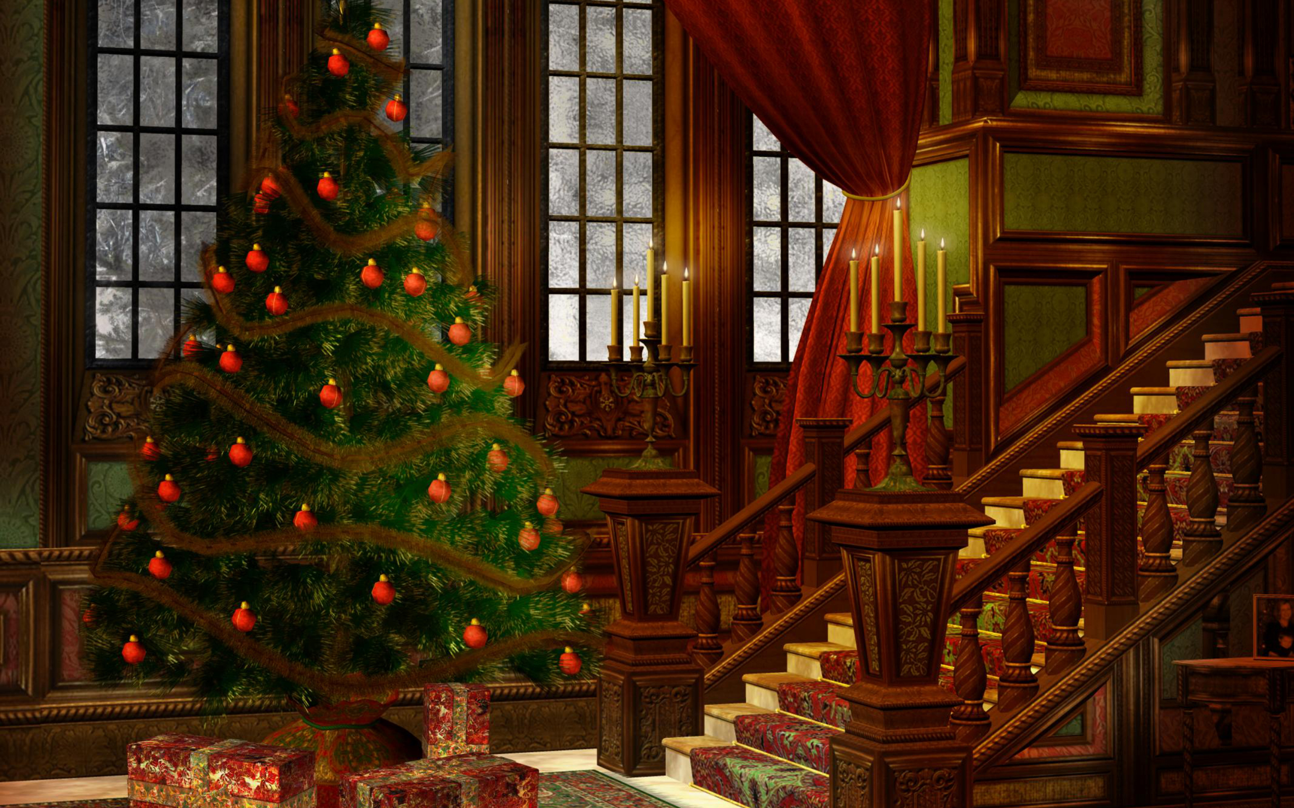 Download mobile wallpaper Christmas, Holiday, Stairs, Christmas Tree for free.