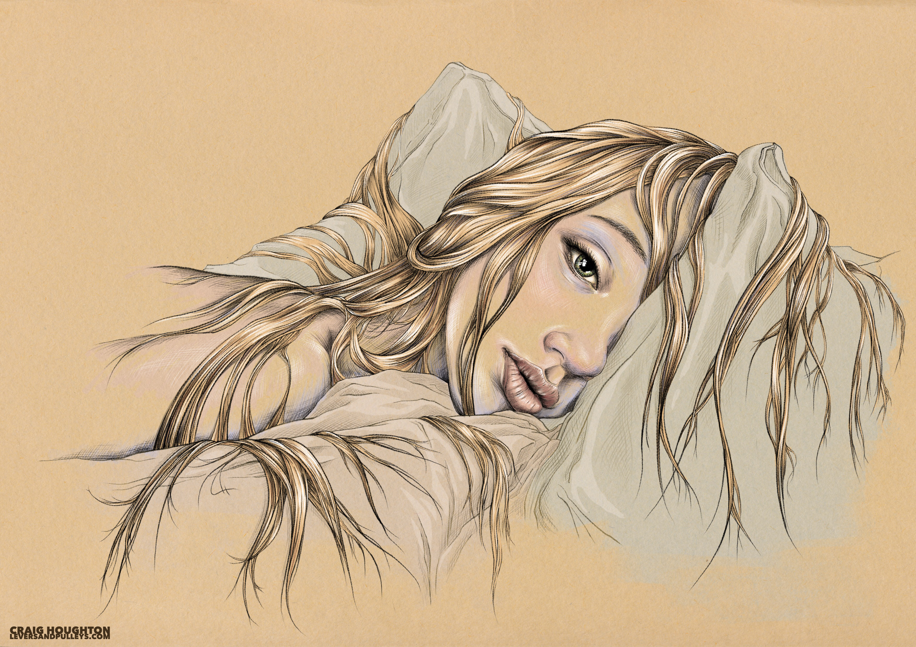 Download mobile wallpaper Drawing, Dream, Painting, Hair, Artistic, Sleeping, Women for free.