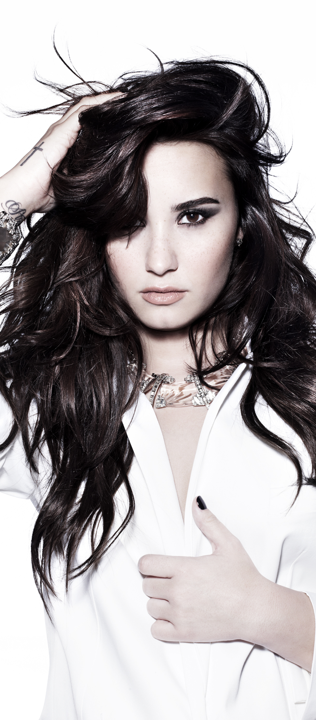 Download mobile wallpaper Music, Singer, Brunette, White Dress, Demi Lovato for free.