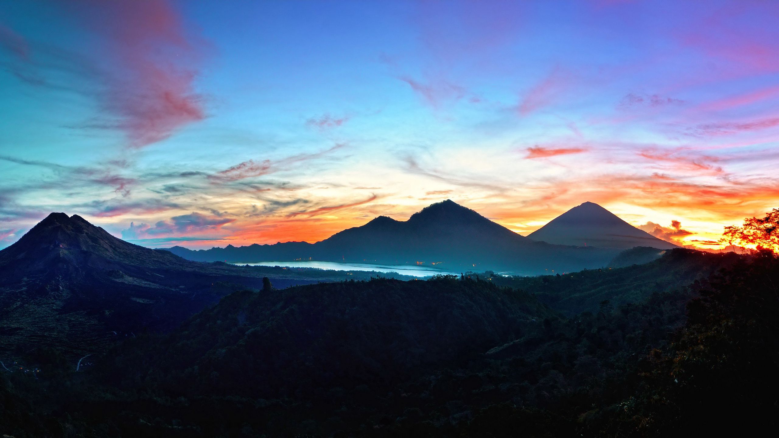 115993 скачать картинку восход солнца, природа, бали, горы, небо, индонезия, кинтамани - обои и заставки бесплатно