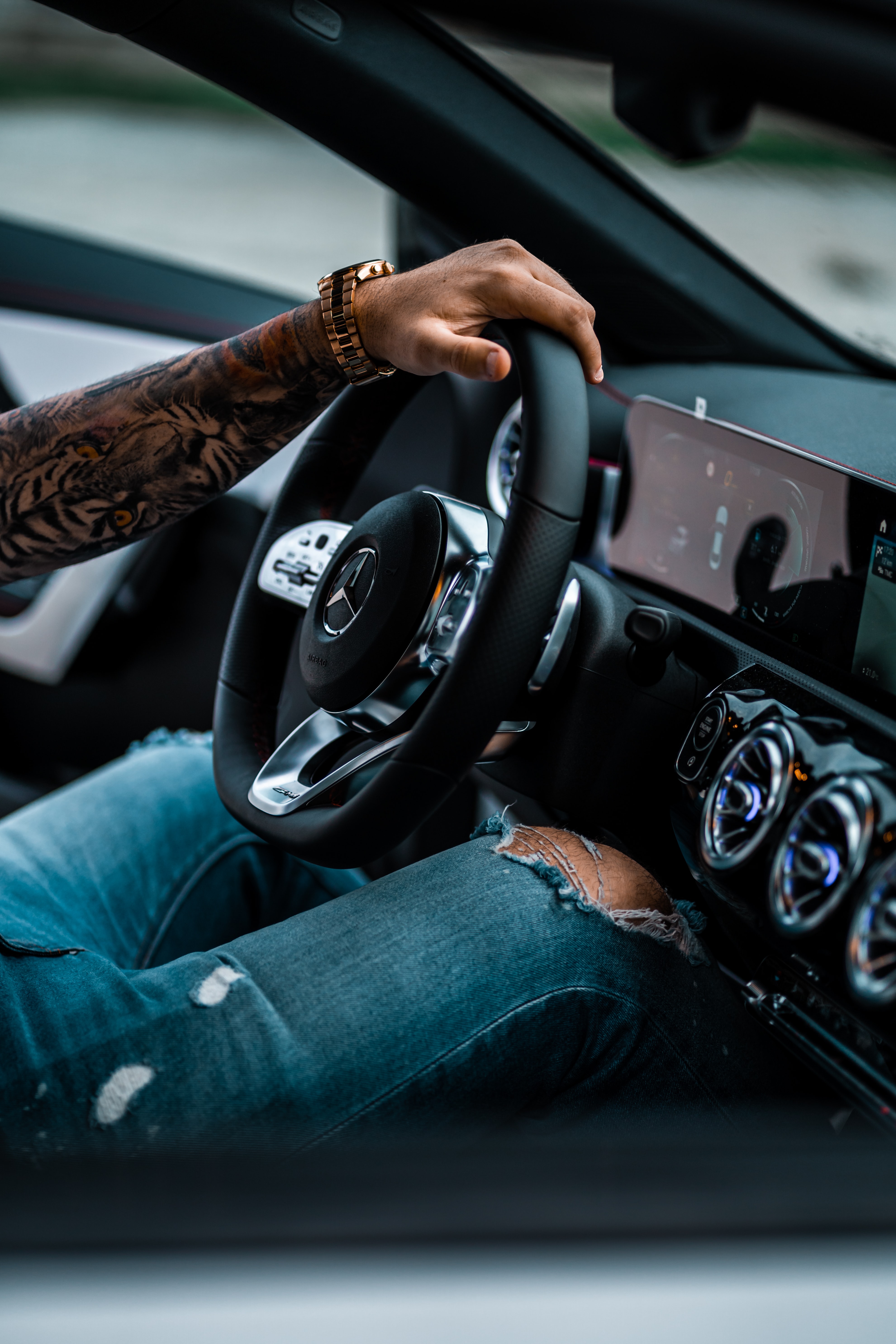 steering wheel, hand, cars, car, mercedes, rudder phone background