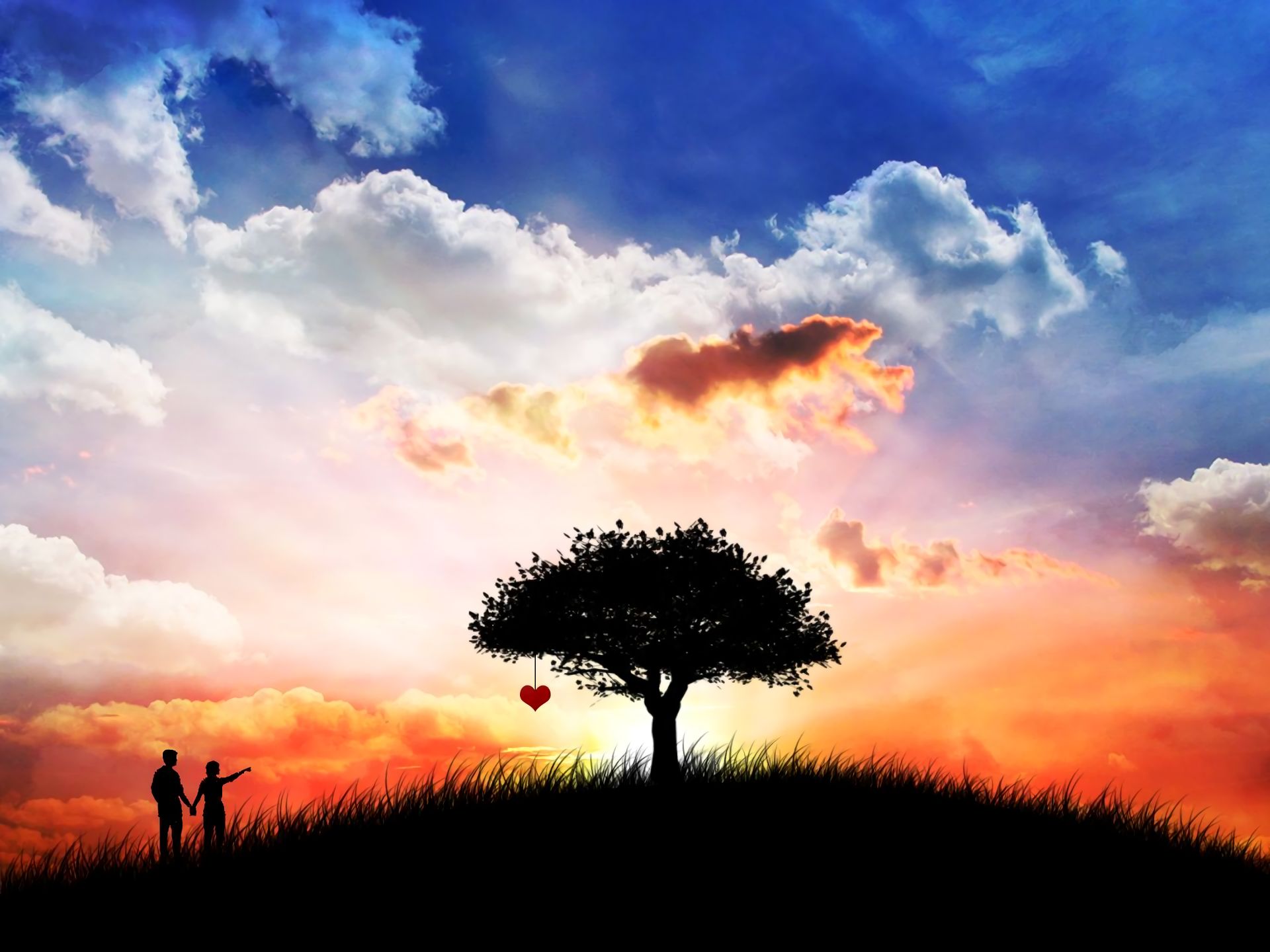 Laden Sie das Liebe, Paar, Baum, Wolke, Himmel, Künstlerisch-Bild kostenlos auf Ihren PC-Desktop herunter