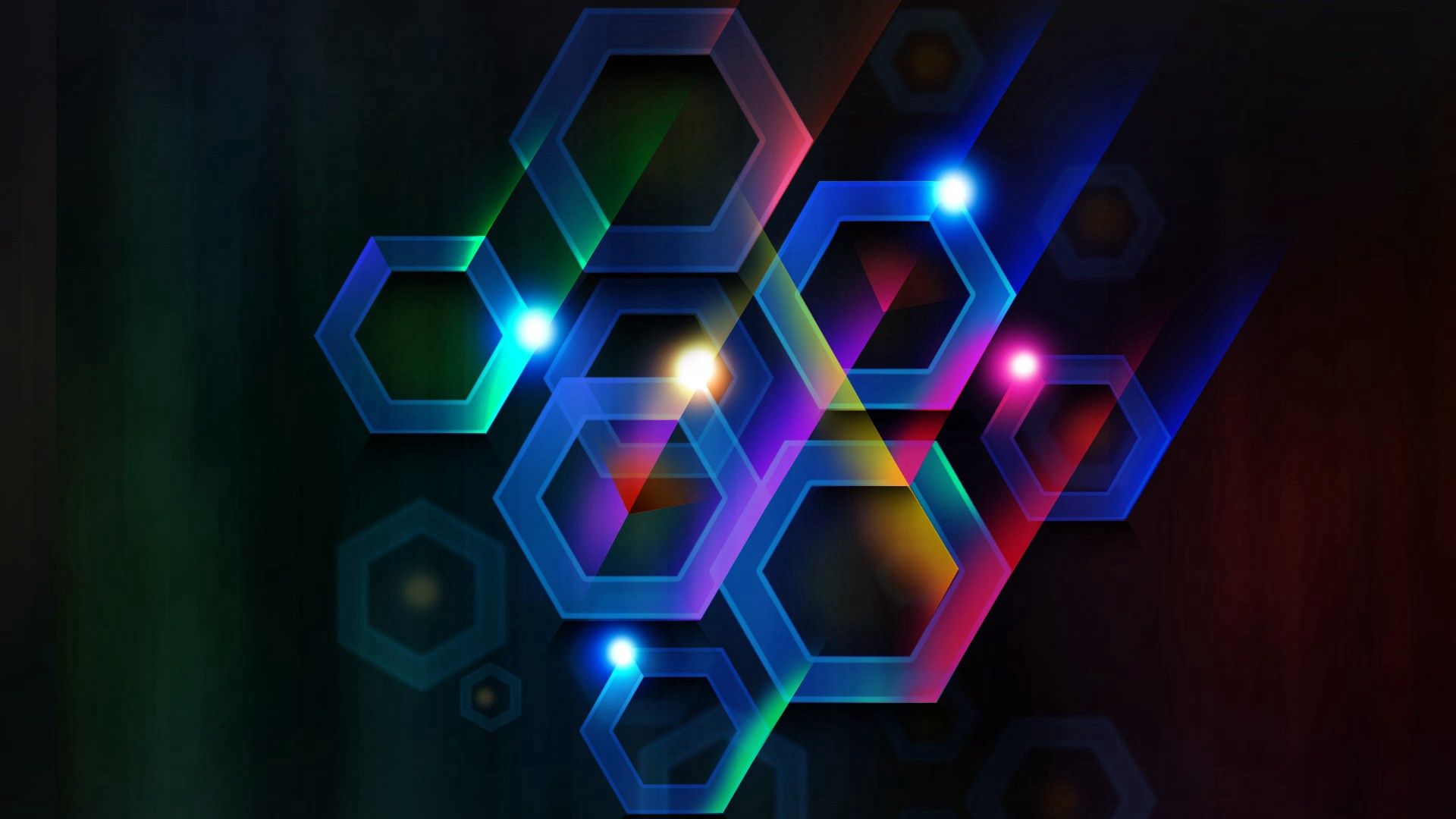 desktop Images abstract, circles, lines, dark background, hexagons, hexagonals
