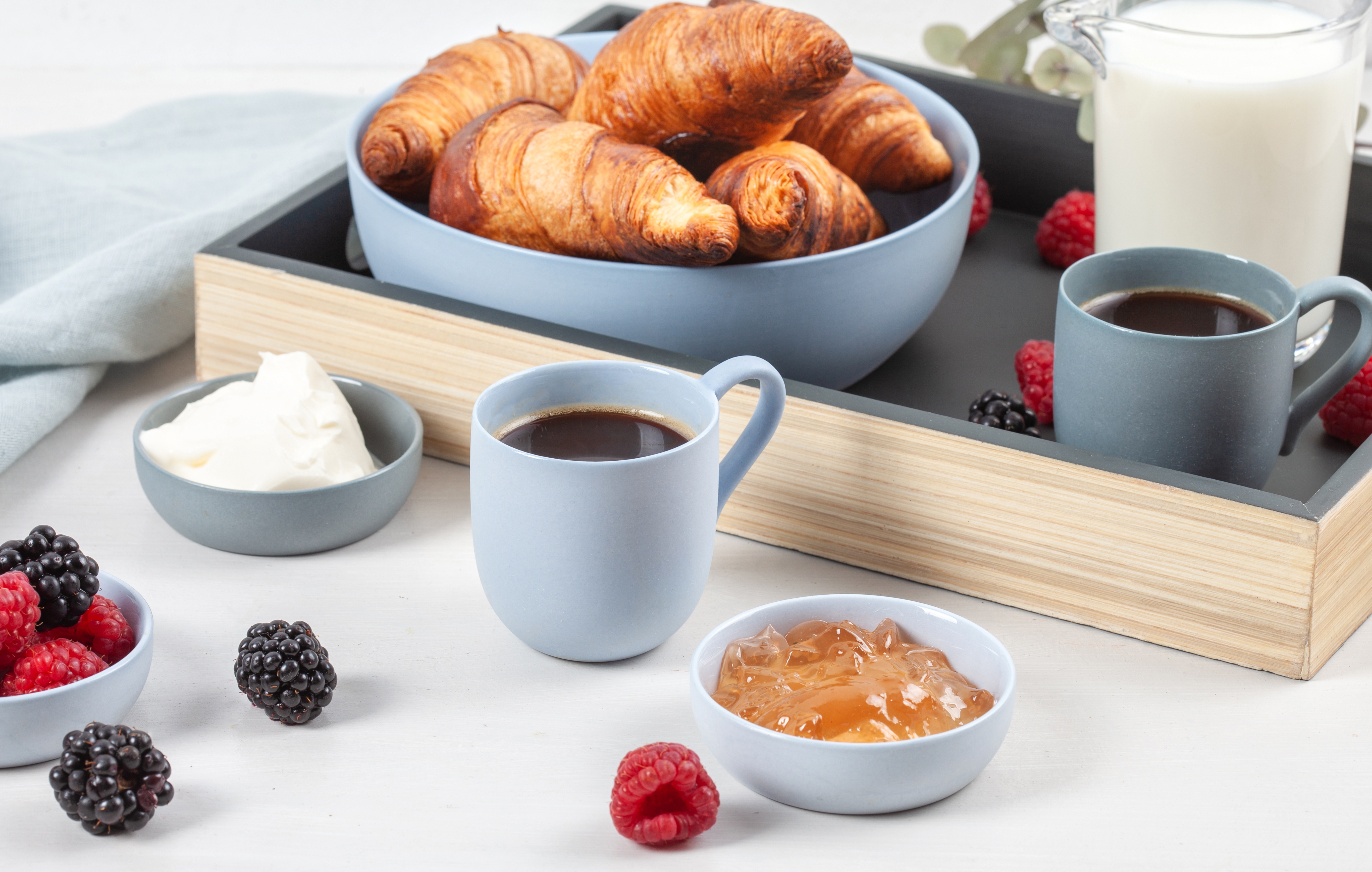 Free download wallpaper Food, Coffee, Still Life, Cream, Berry, Breakfast, Milk, Croissant on your PC desktop